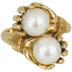 Hands Holding Pearls, Yellow Gold Contemporary