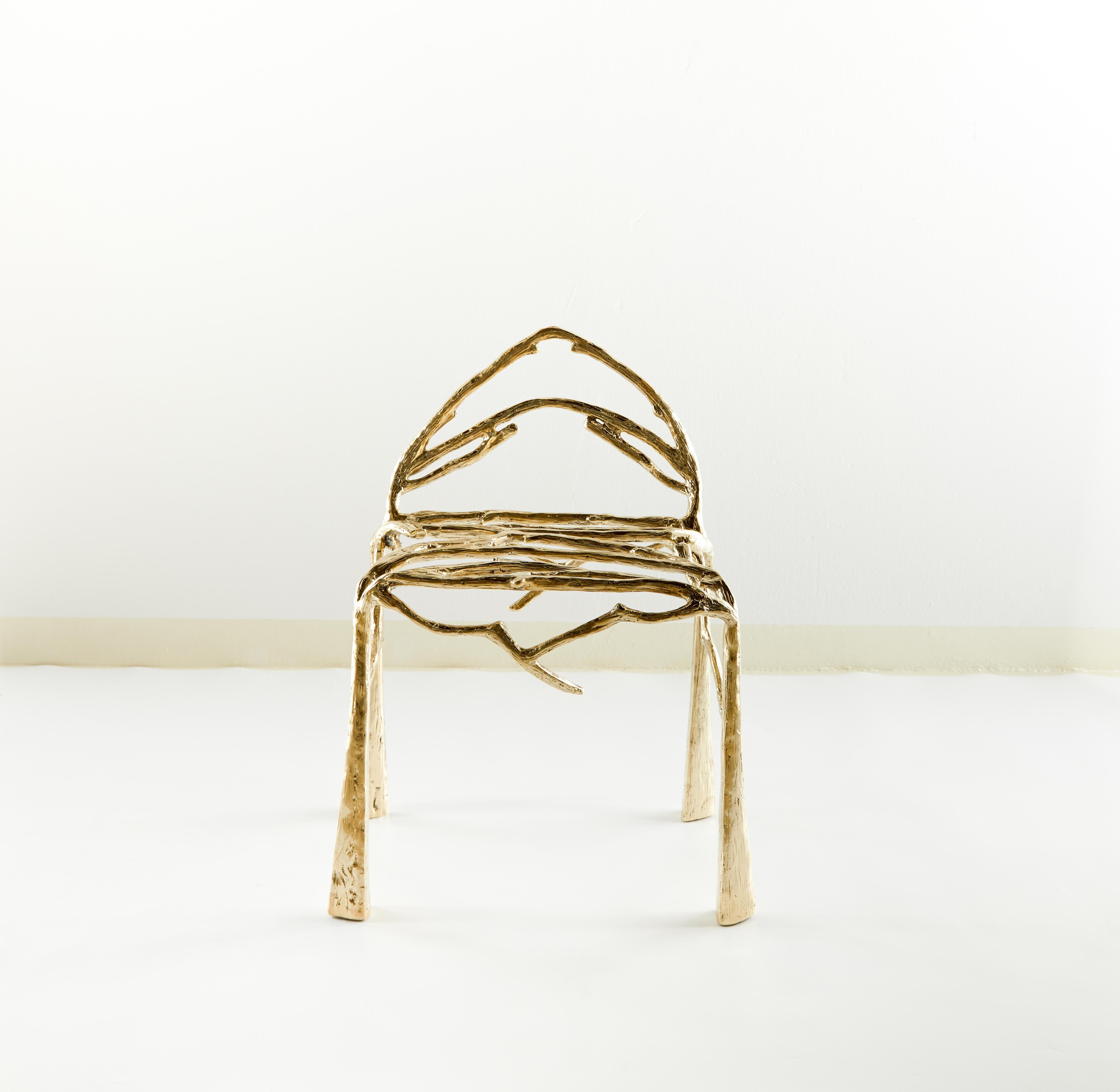 Post-Modern Twiggy Hand Sculpted Brass Chair Brass by Misaya For Sale