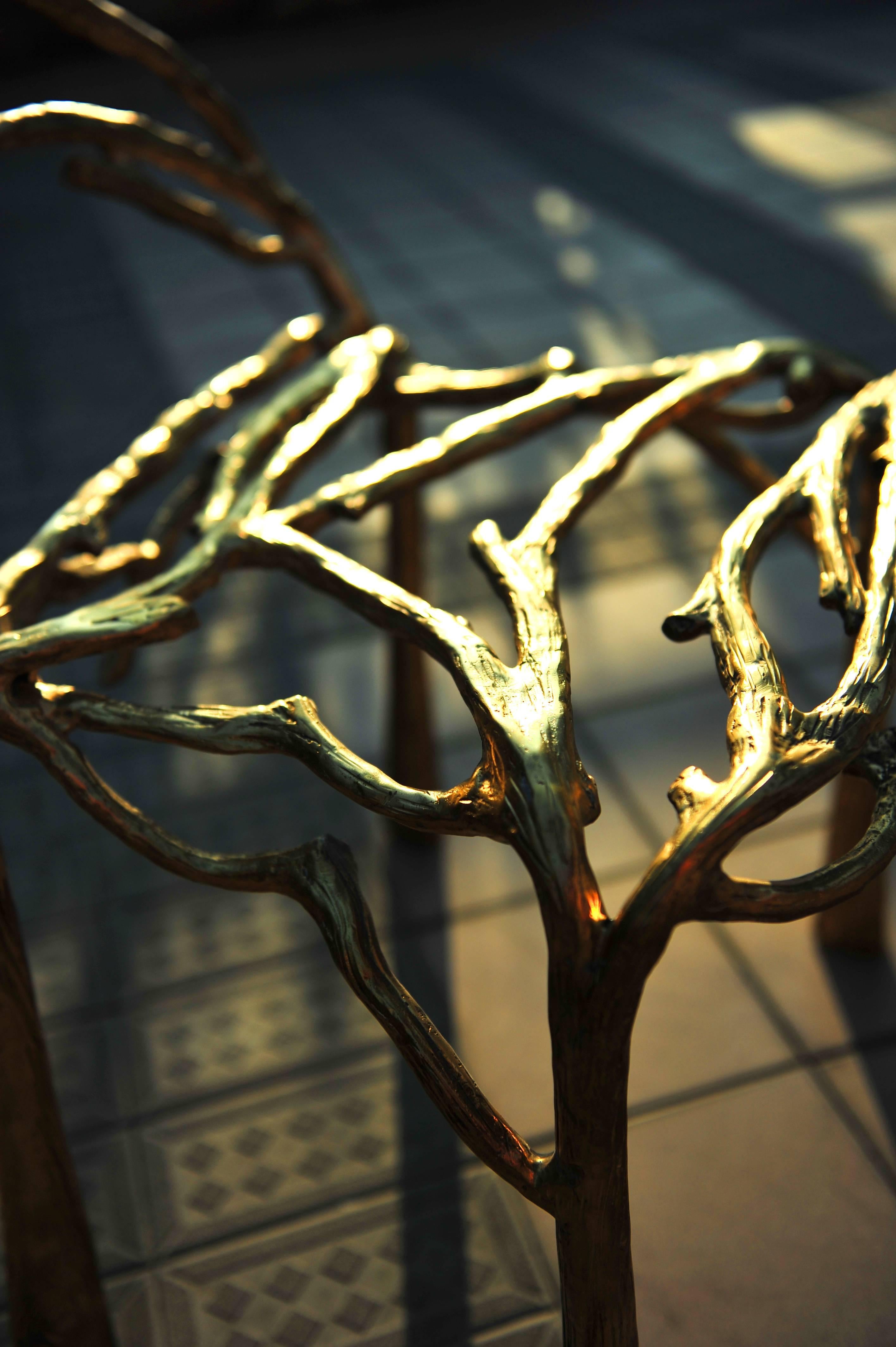 Thai Twiggy Hand Sculpted Brass Chair Brass by Misaya For Sale