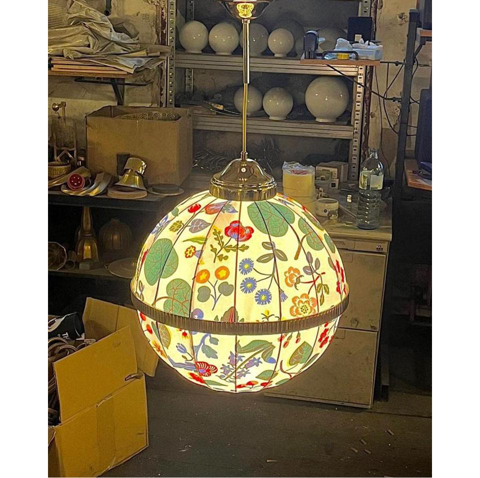 European Handsewn fabric shade pendant , design by Josef Frank for Svenskt Tenn For Sale