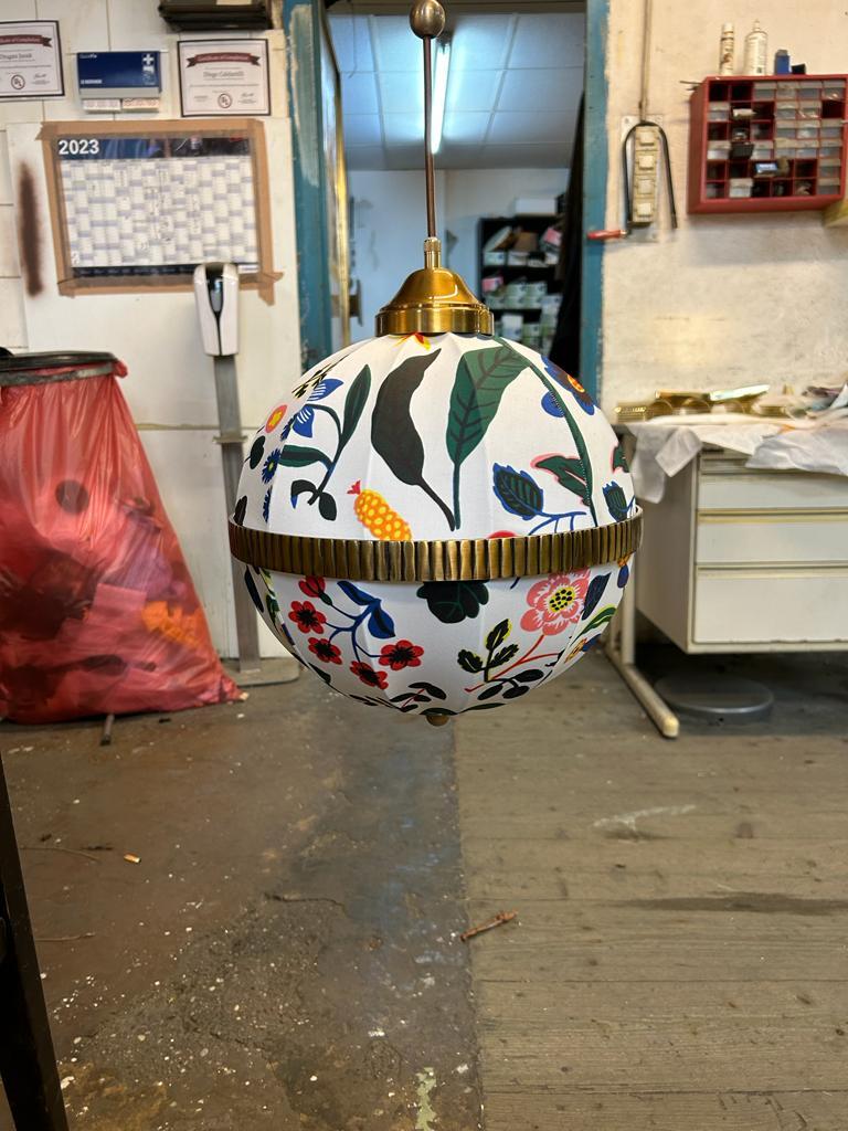 Handsewn fabric shade pendant , design by Josef Frank for Svenskt Tenn In New Condition For Sale In Vienna, AT