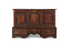 Handsome 18th Century English Oak Chest with Star Inlay, Dated 1730 Great Patina