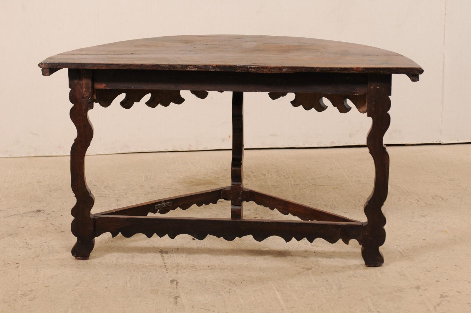 Handsome 18th Century Italian Carved Walnut Wood Demilune Table 7