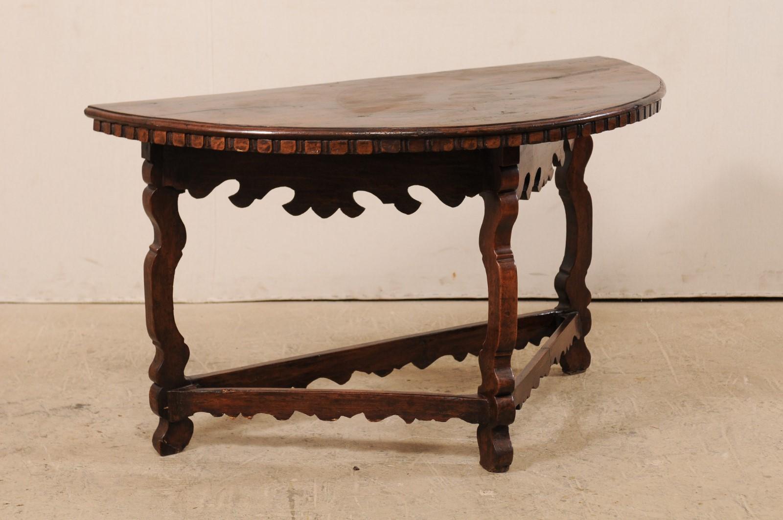 18th Century and Earlier Handsome 18th Century Italian Carved Walnut Wood Demilune Table
