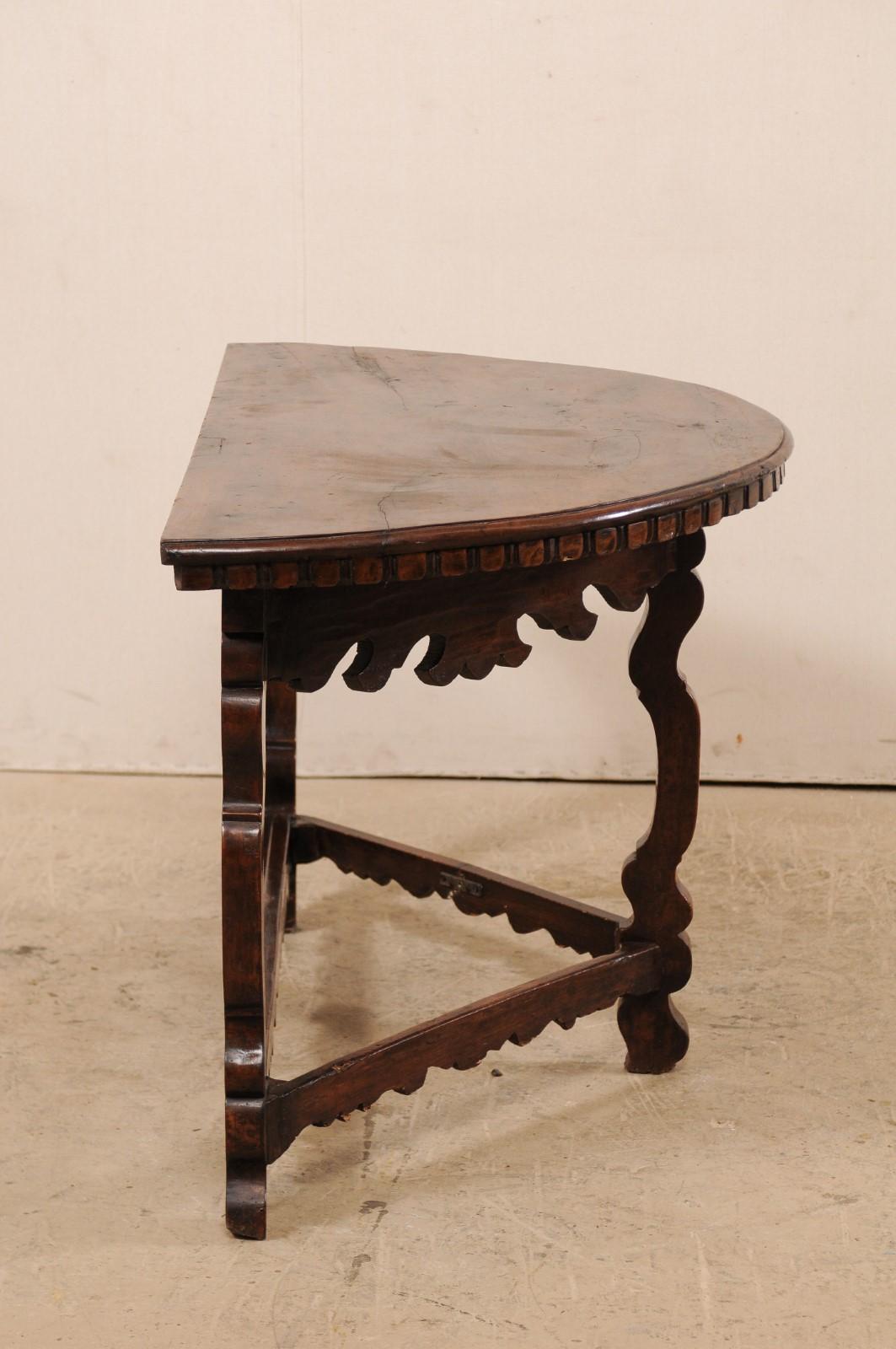 Handsome 18th Century Italian Carved Walnut Wood Demilune Table 2