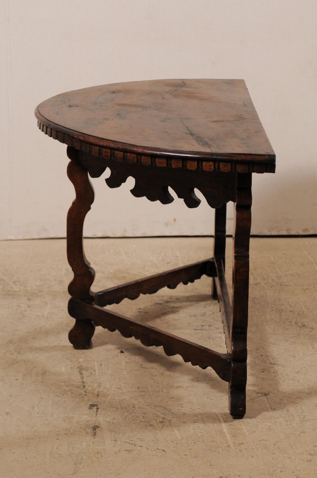 Handsome 18th Century Italian Carved Walnut Wood Demilune Table 3