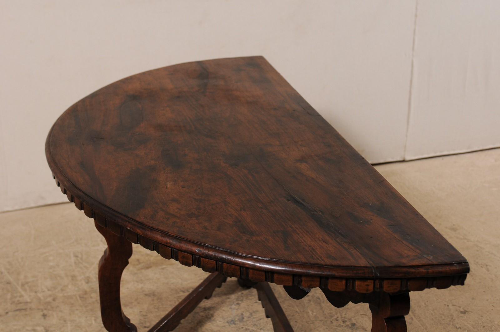 Handsome 18th Century Italian Carved Walnut Wood Demilune Table 4