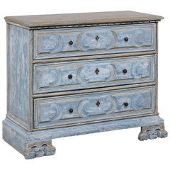 Handsome 18th Century Italian Carved-Wood Commode, Blue with Gray Accents