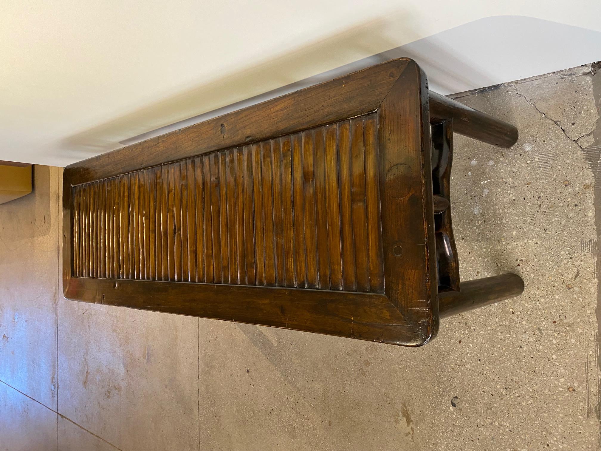 19th Century Chinese Jumu Wood Bench with Bamboo Inset Seat. In Stock. In Good Condition For Sale In North Salem, NY