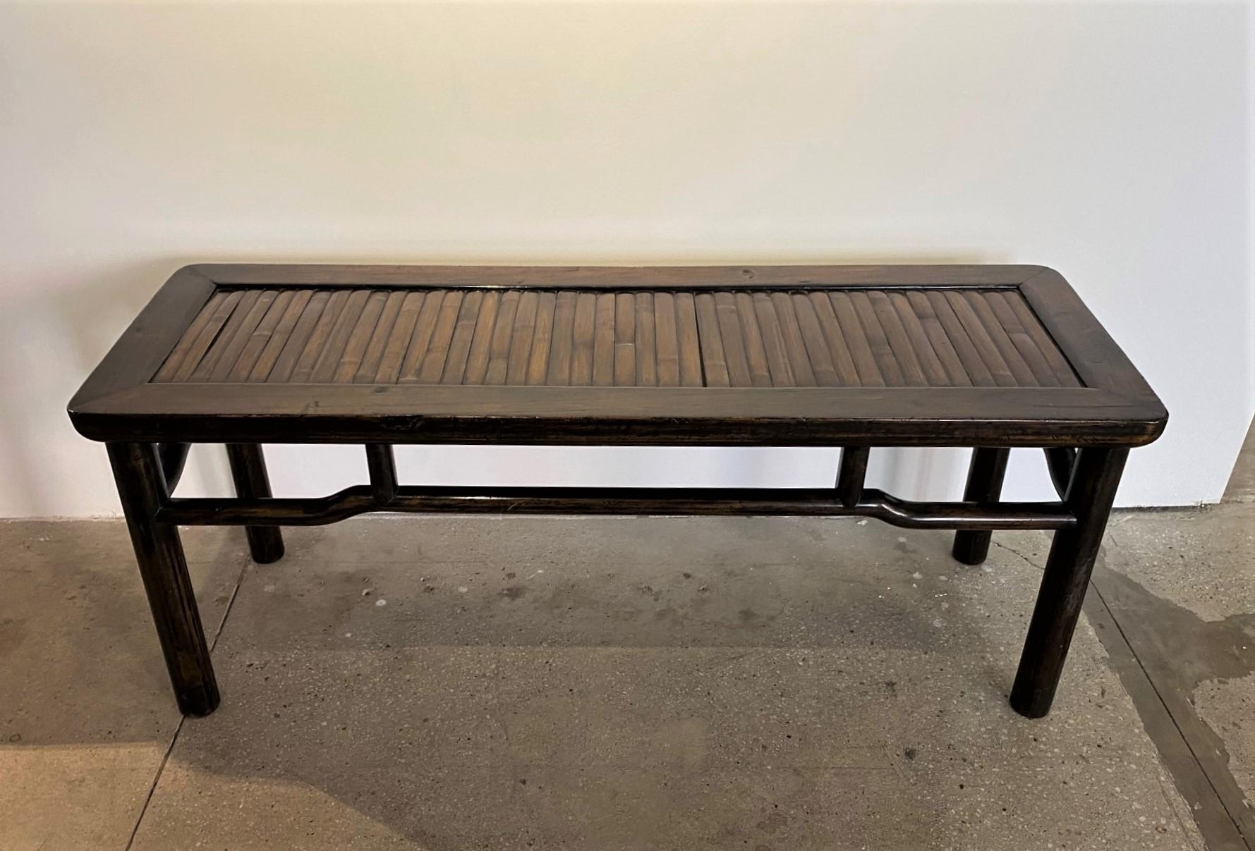 19th Century Chinese Jumu Wood Bench with Bamboo Inset Seat. In Stock. For Sale 2