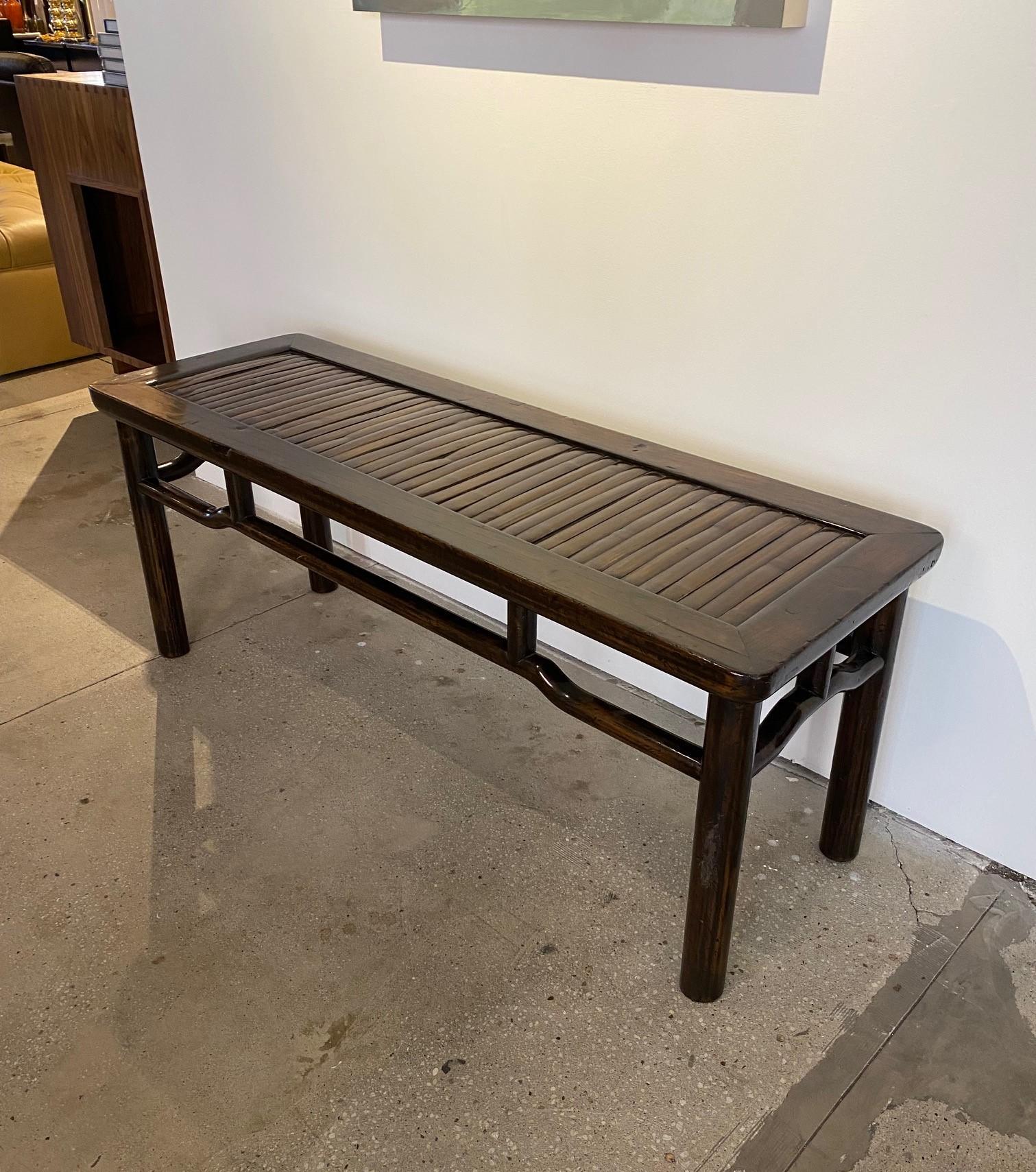 19th Century Chinese Jumu Wood Bench with Bamboo Inset Seat. In Stock. For Sale 3