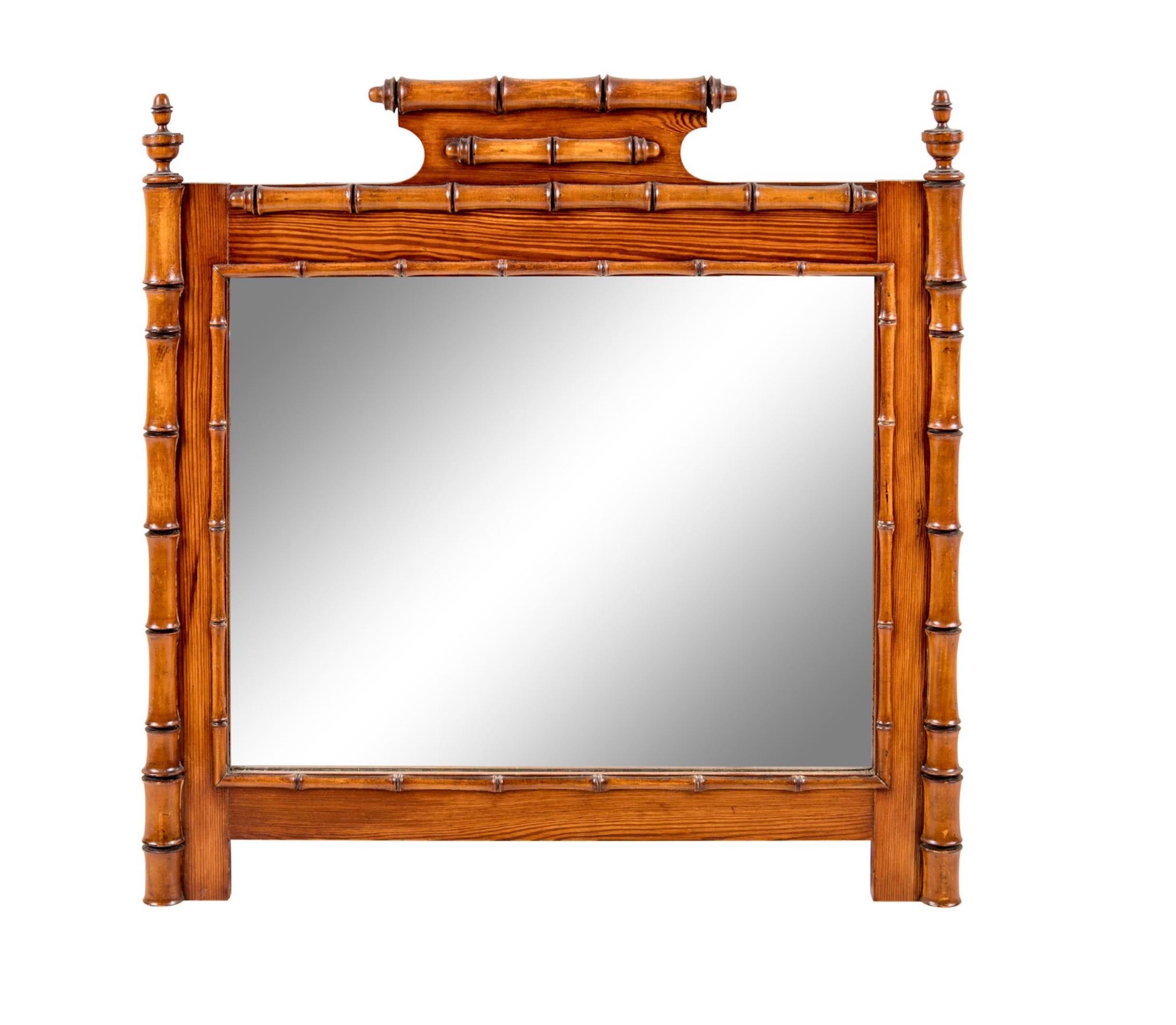 Handsome 19th Century English Pine Faux Bamboo Mirror, Great Color and Scale In Excellent Condition In Buchanan, MI