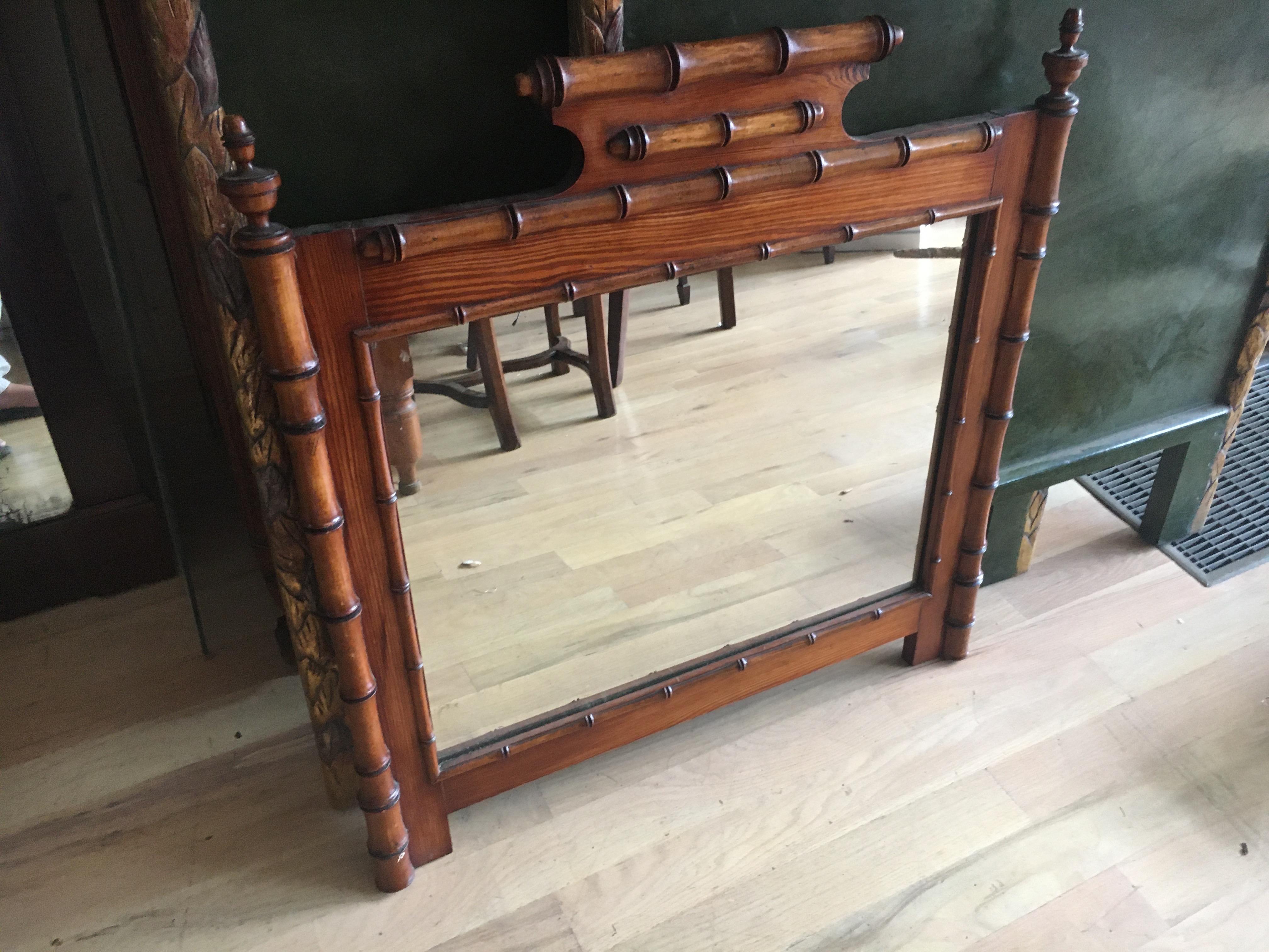 Handsome 19th Century English Pine Faux Bamboo Mirror, Great Color and Scale 3