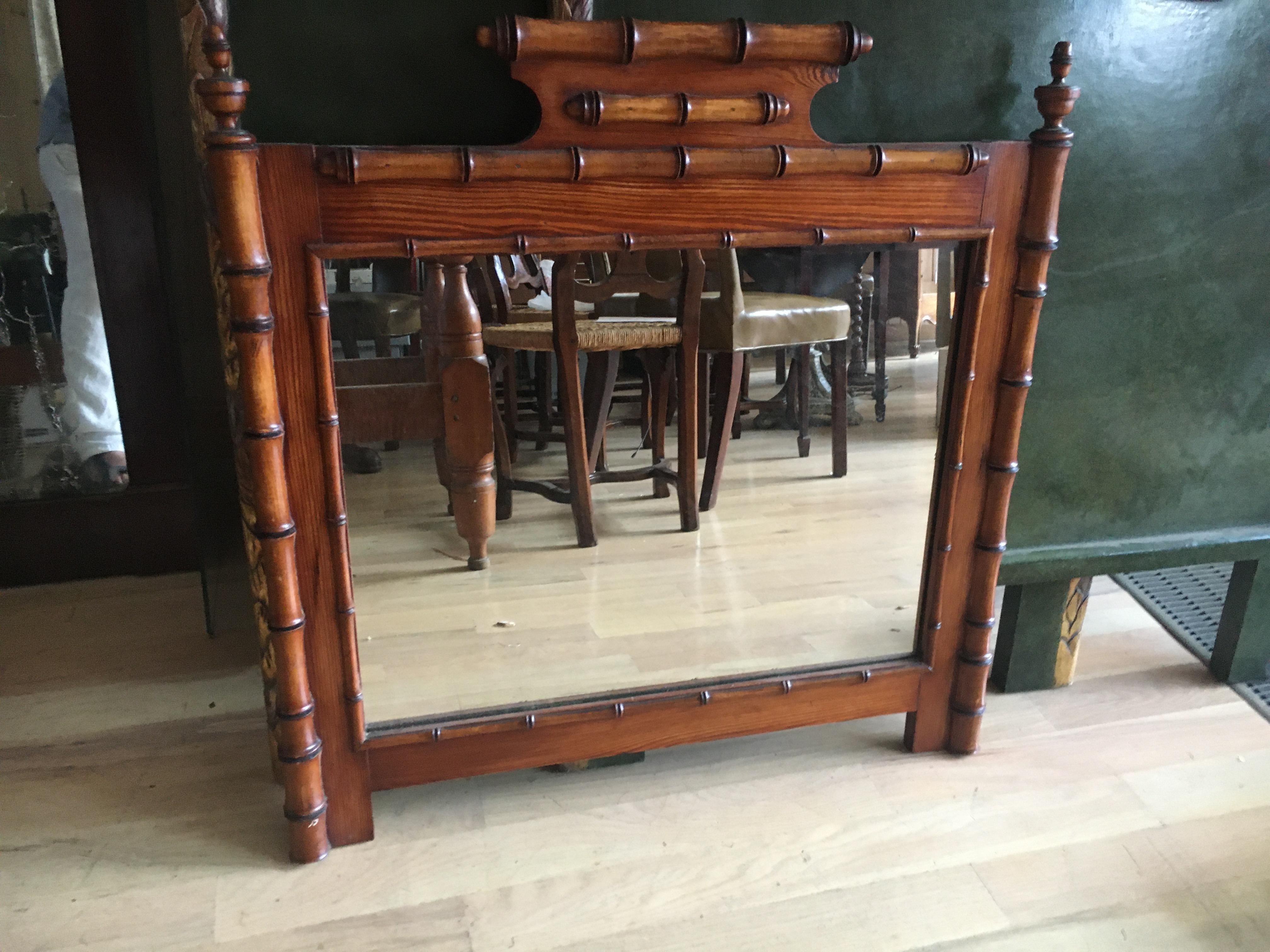 Handsome 19th Century English Pine Faux Bamboo Mirror, Great Color and Scale 5