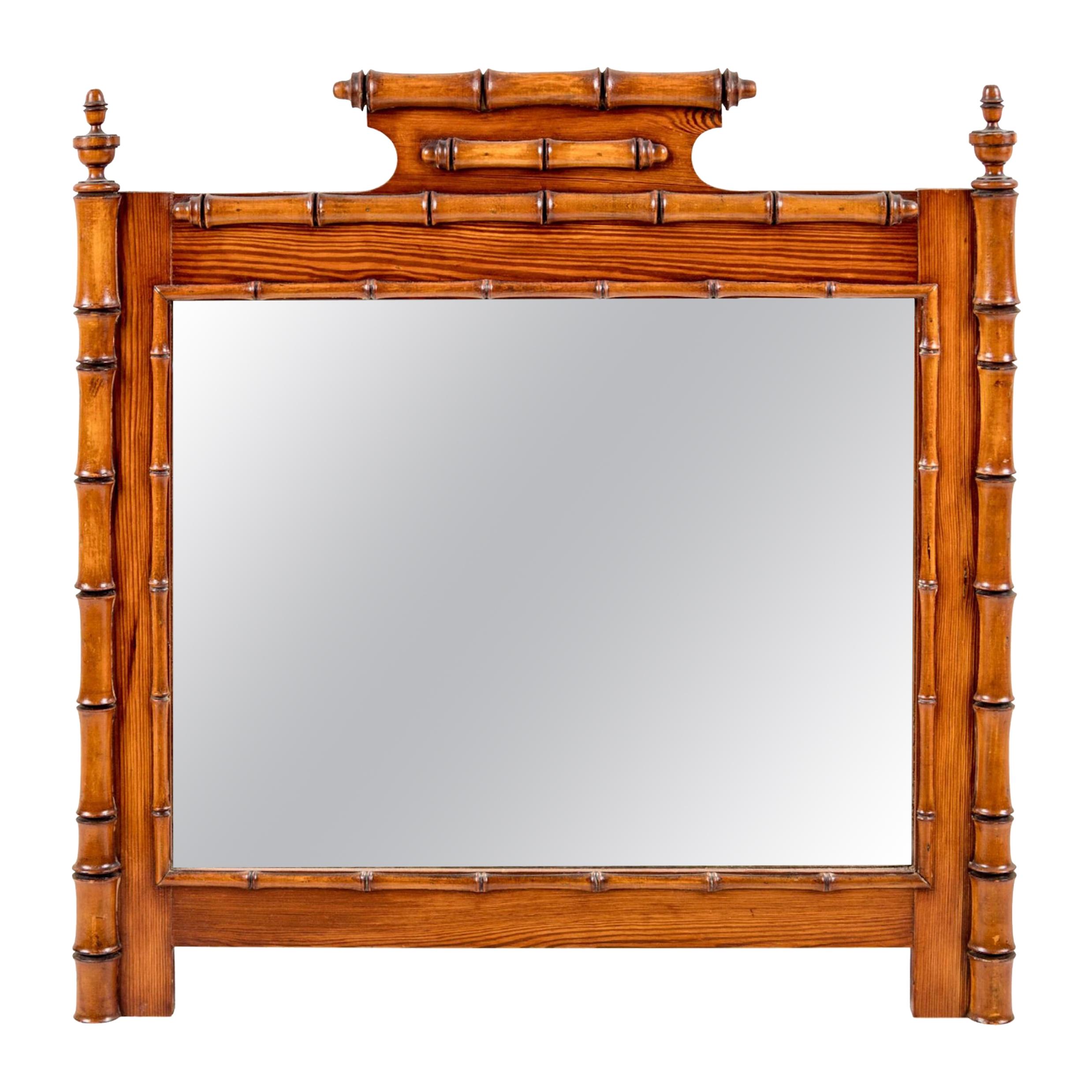 Handsome 19th Century English Pine Faux Bamboo Mirror, Great Color and Scale