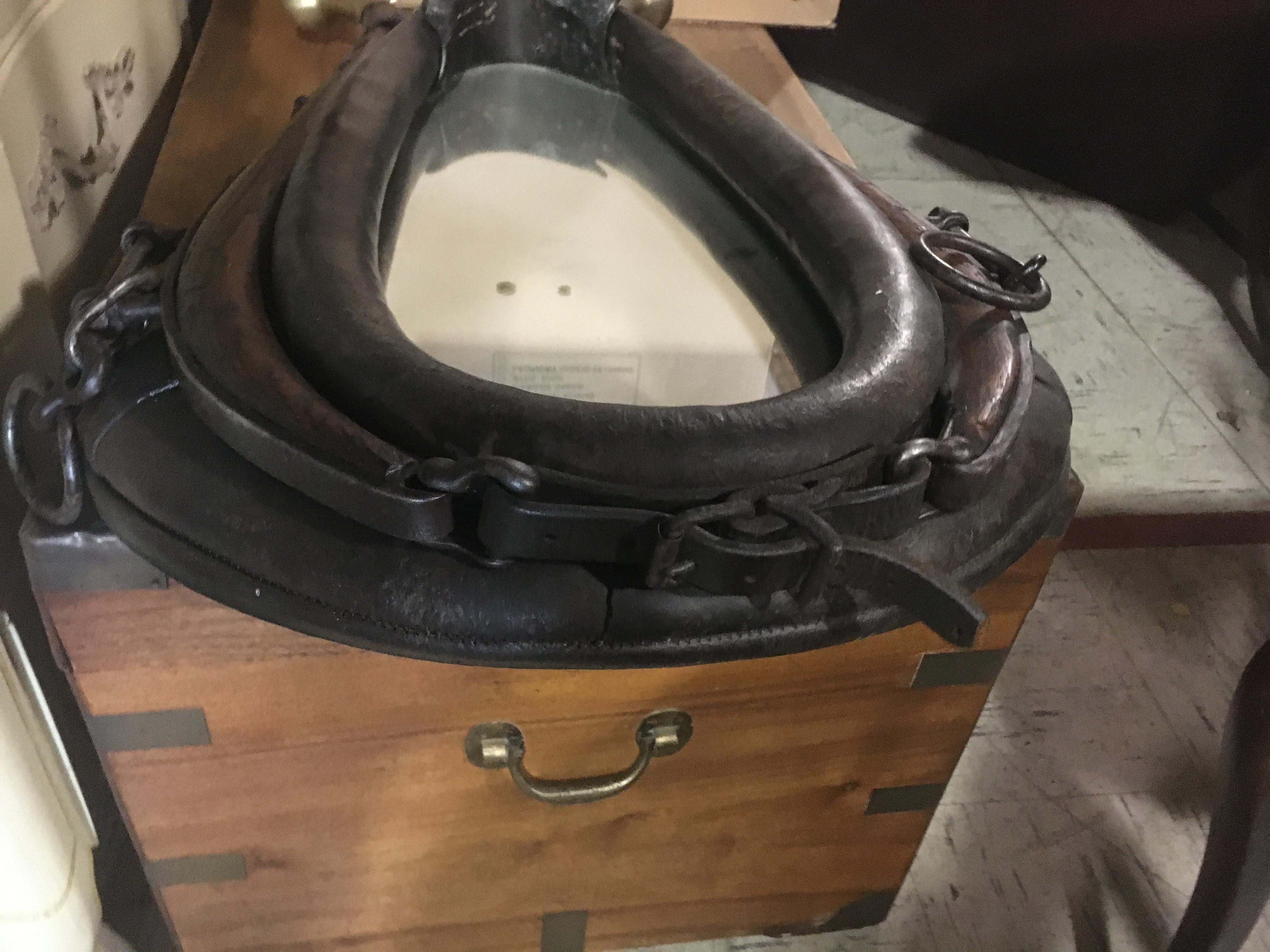 Handsome 19th Century Leather, Wood and Brass Horse Collar Mounted as Mirror 2