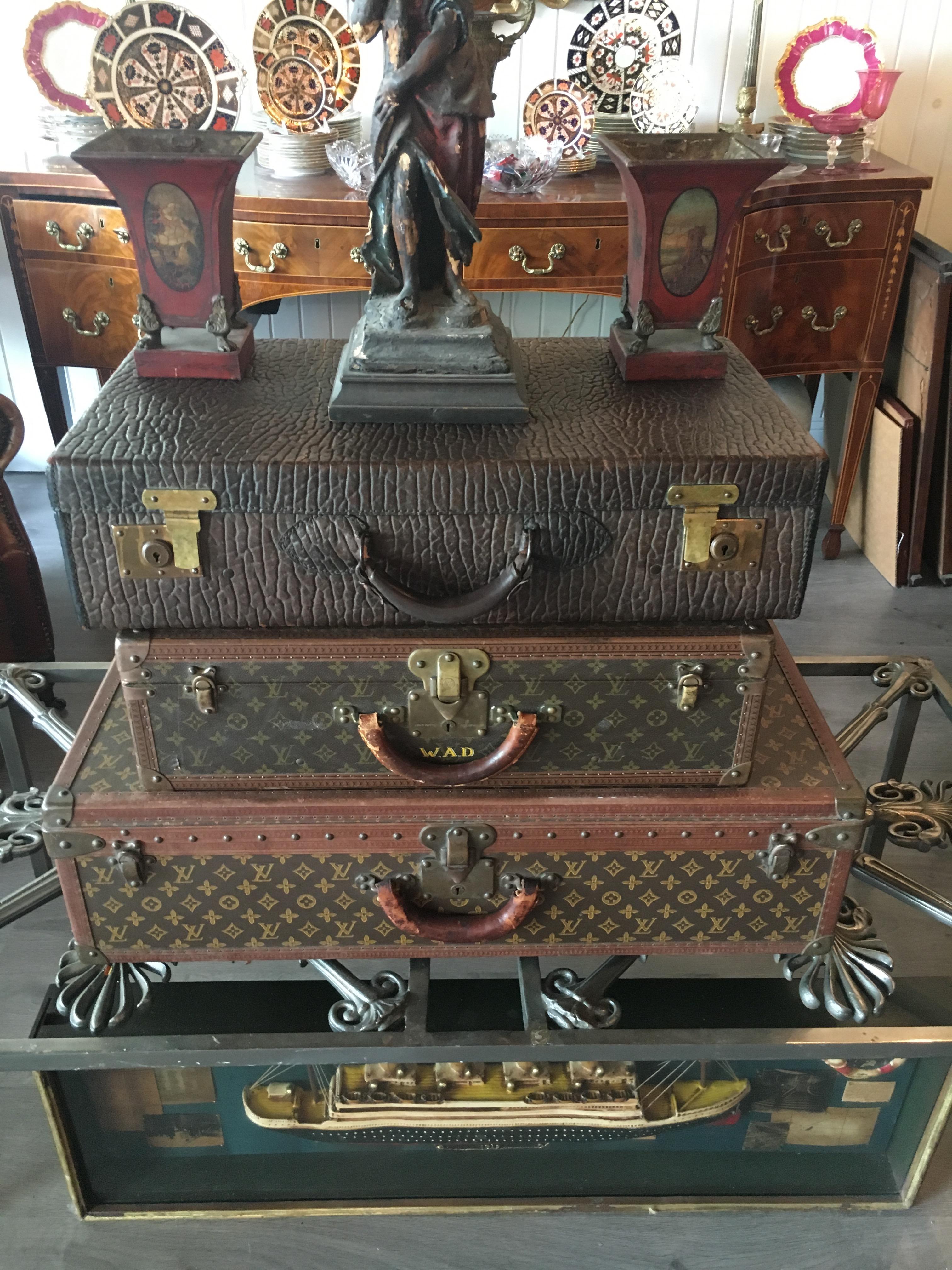 Georgian Handsome 19th Century Suitcase with Embossed Leather, Great as a Collection For Sale