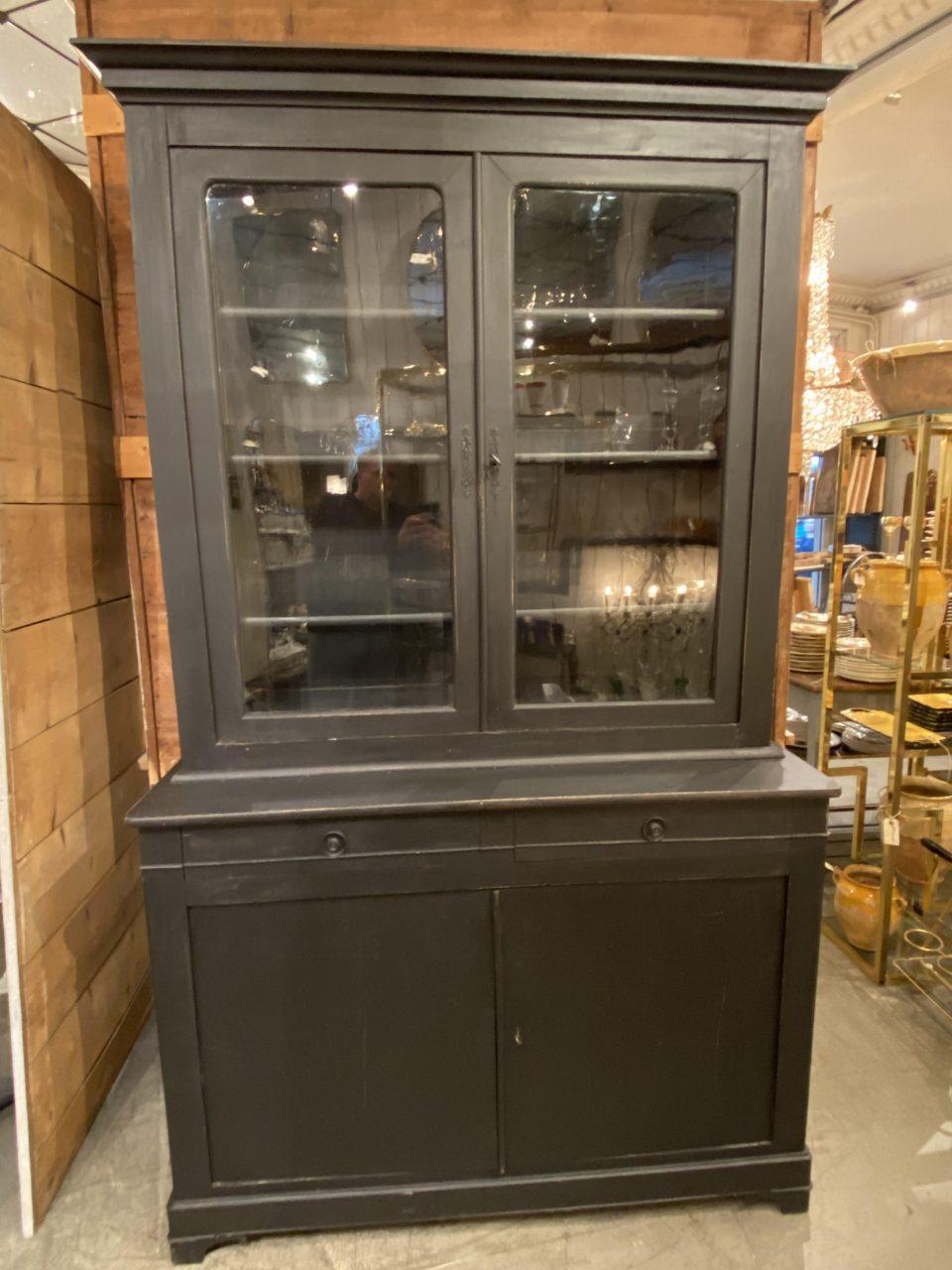 black china cabinet with glass doors