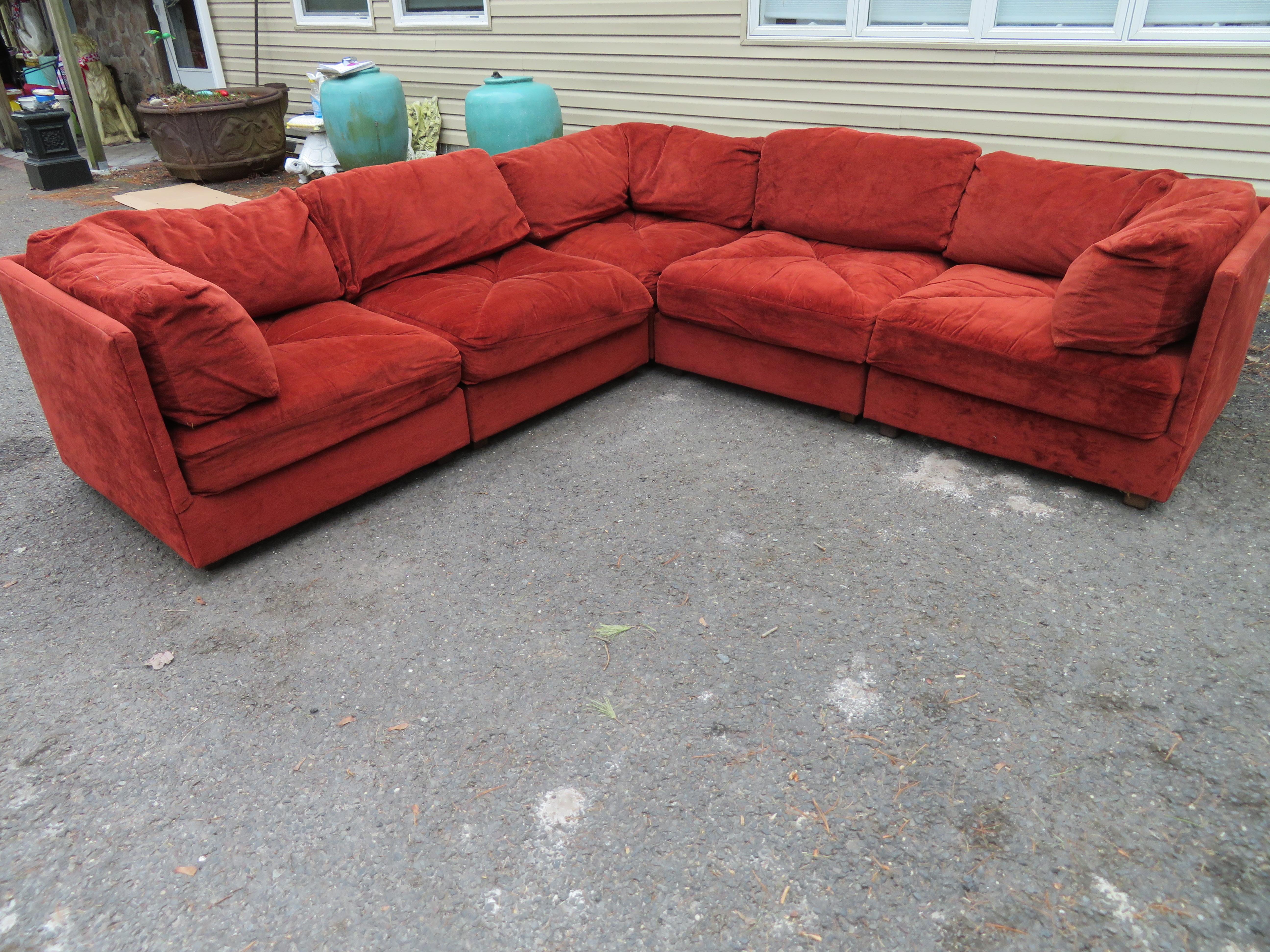 Handsome 5 Piece Milo Baughman Style Cube Sectional Selig Mid-Century Modern 8