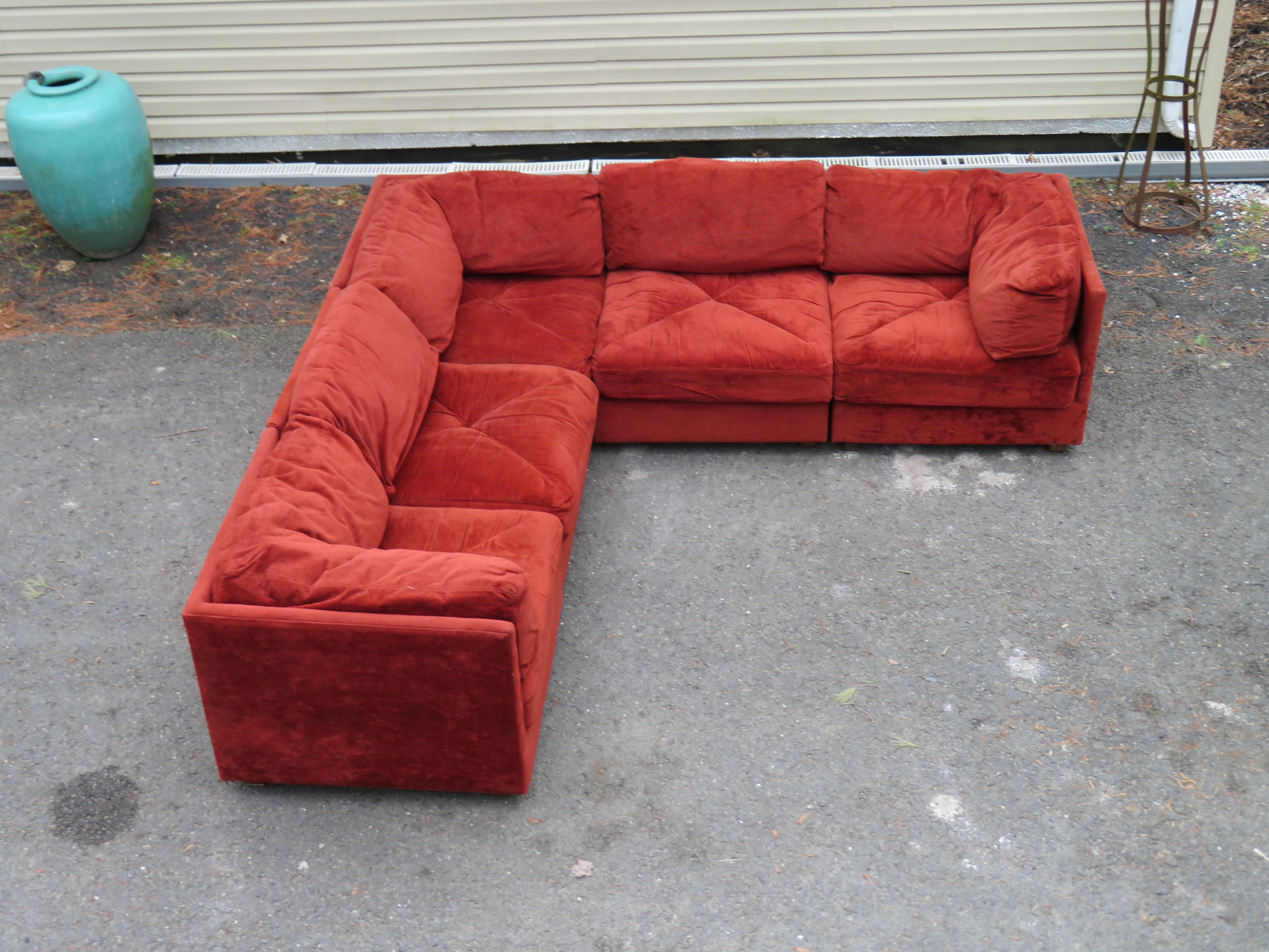Handsome 5 Piece Milo Baughman Style Cube Sectional Selig Mid-Century Modern 9