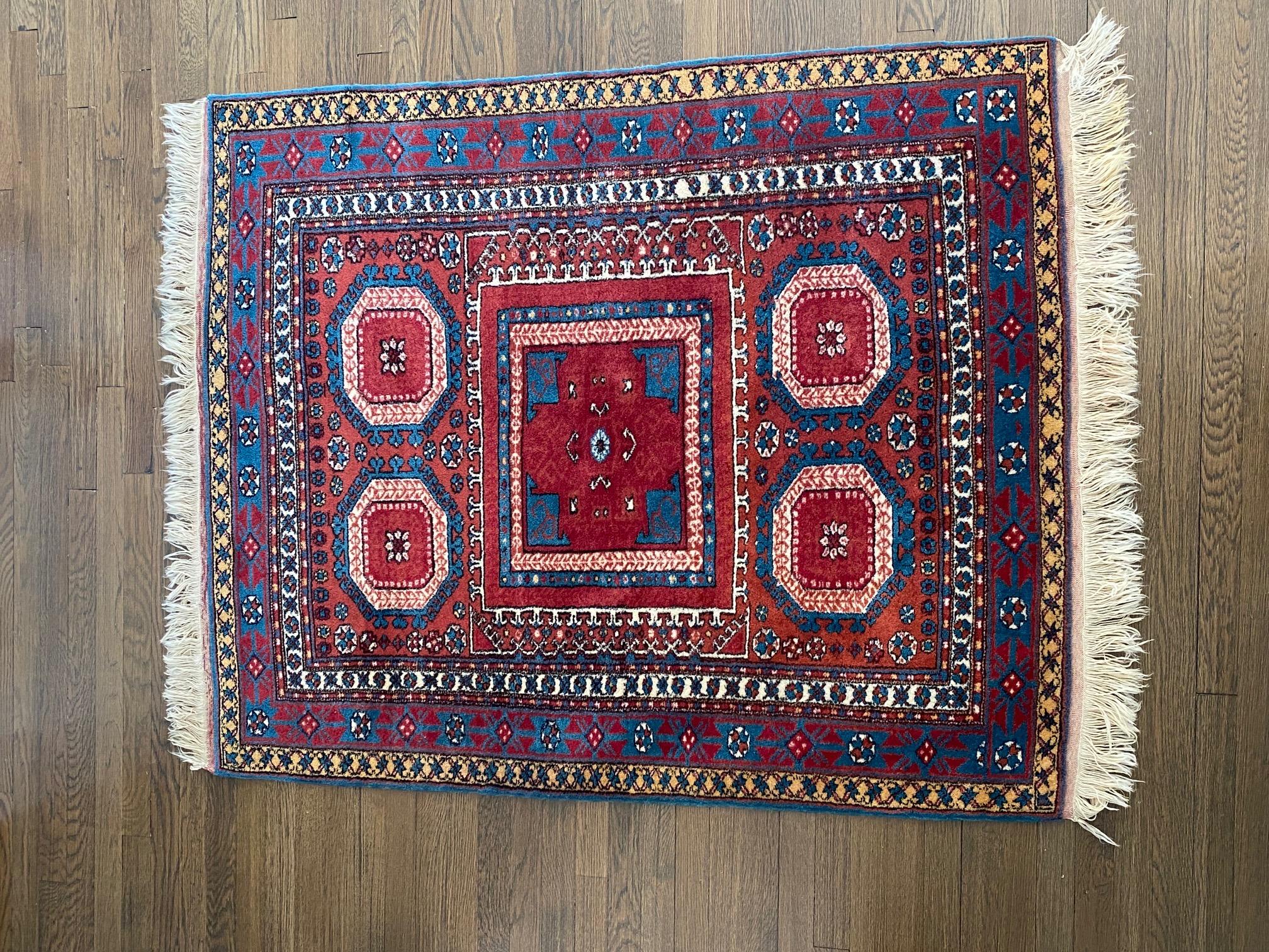 Handsome 5' x 4' Turkish Wool Area Rug For Sale 2