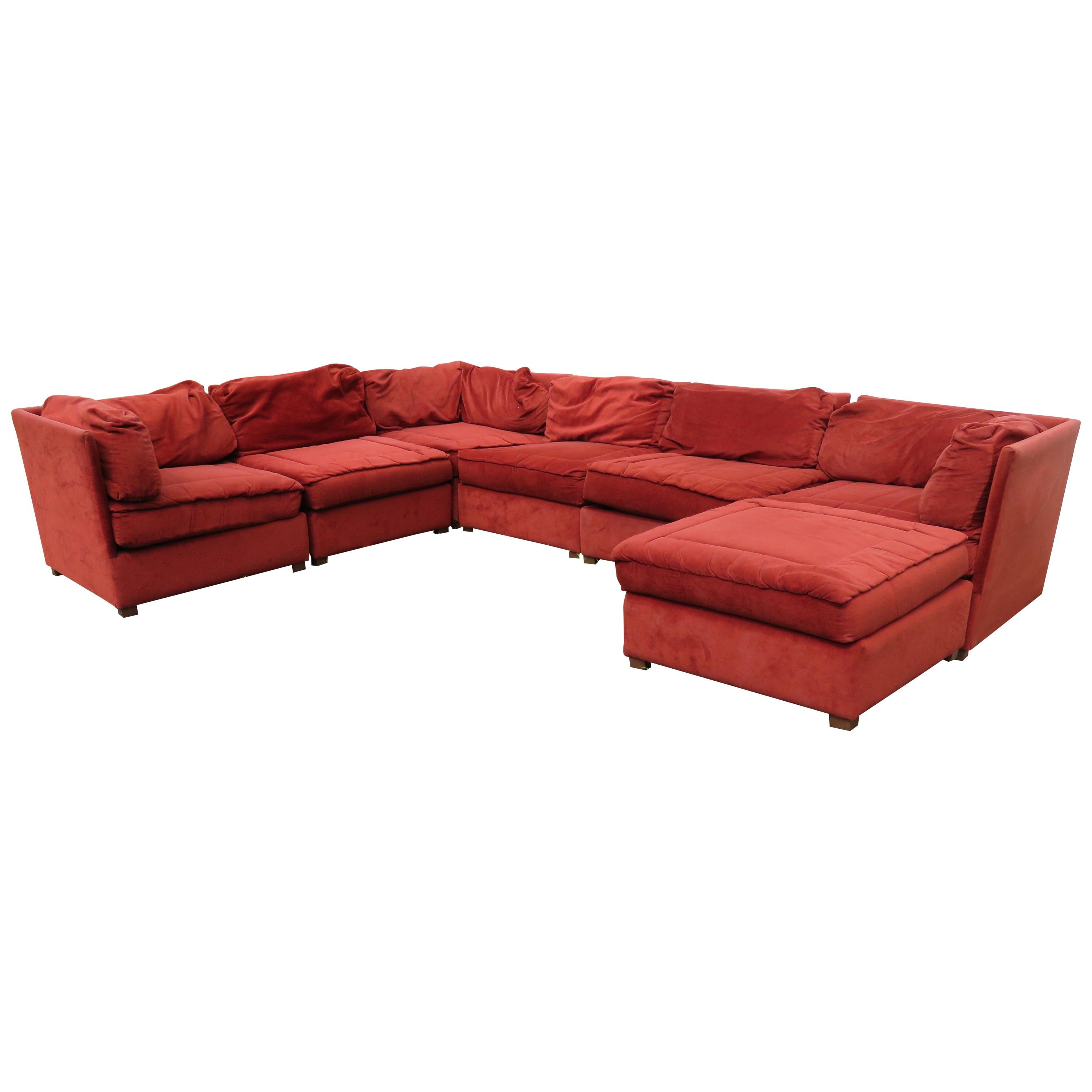 Handsome 7-Piece Milo Baughman Style Sectional Sofa Mid-Century Modern