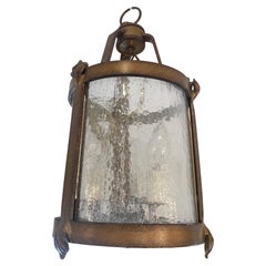 Handsome Aged Iron and Seeded Glass Vintage Lantern