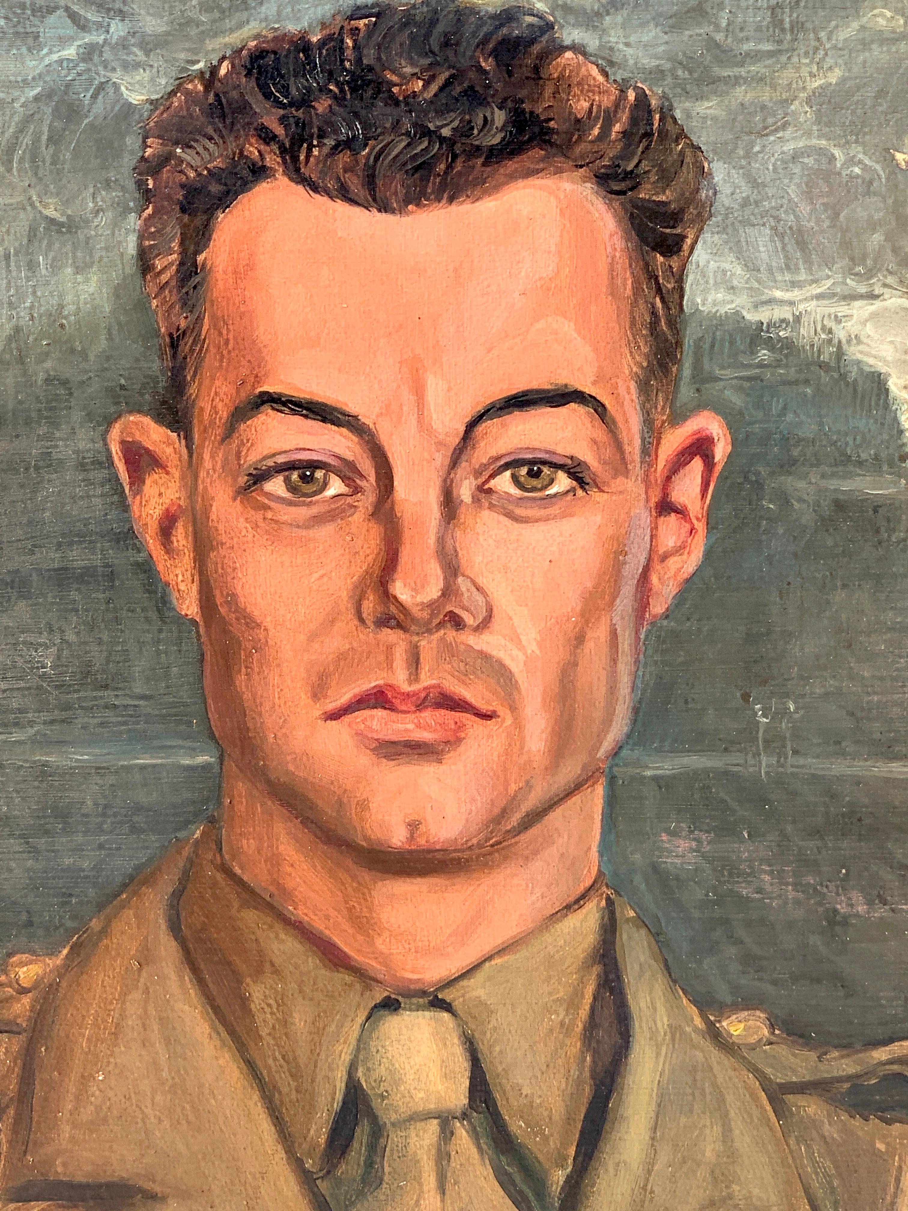 Painted Handsome American Military WWII Portrait by Mildred Perman, 1935 For Sale