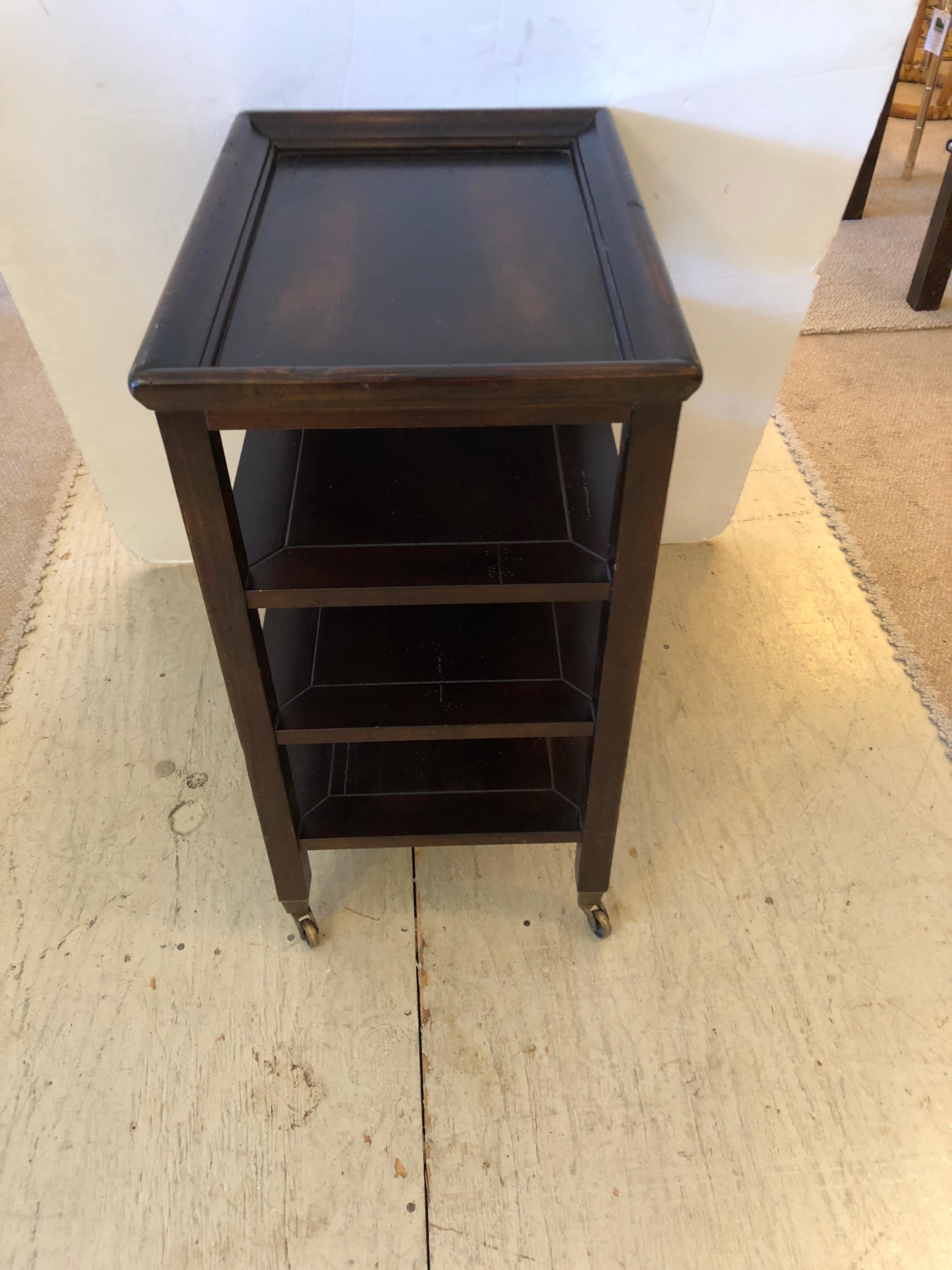 Mid-20th Century Handsome and Heavy Walnut Multi Tiered Side Table by Baker