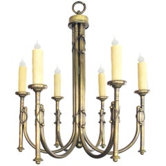 Handsome and Large-Scaled English Neo-Gothic Brass Six-Light Chandelier