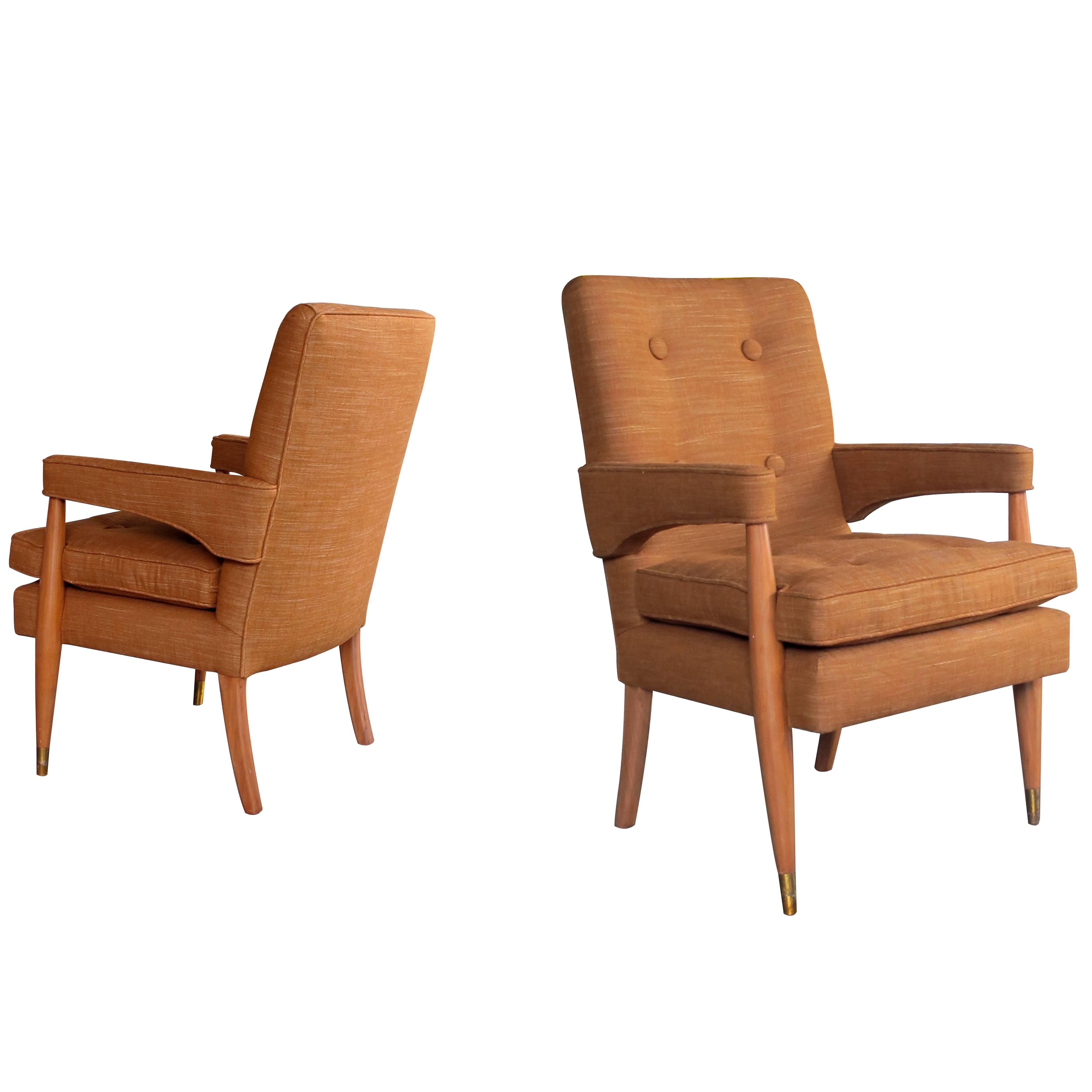 Handsome and Stylish Pair of American Midcentury High-Back Upholstered Armchairs