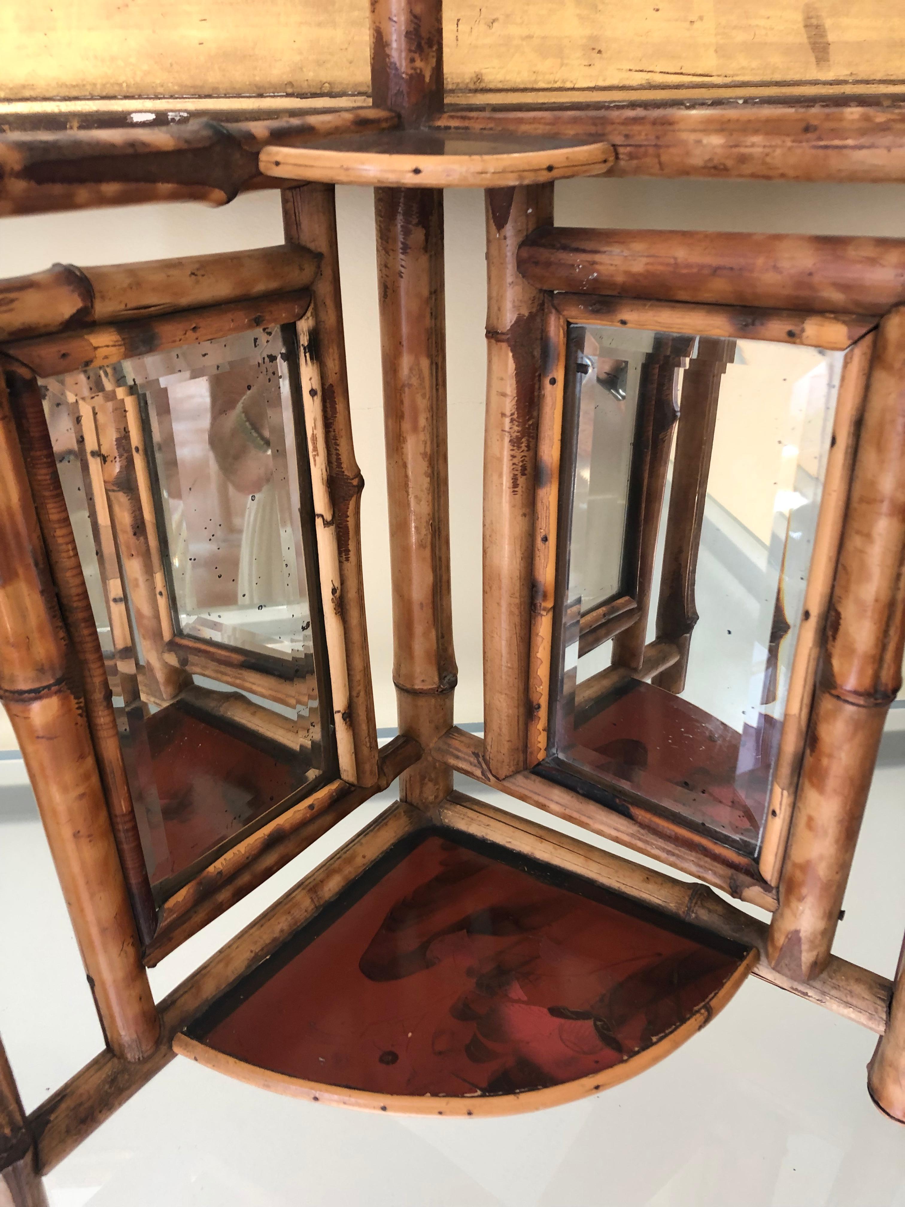 Handsome Antique Bamboo Table Mirror In Good Condition In Hopewell, NJ