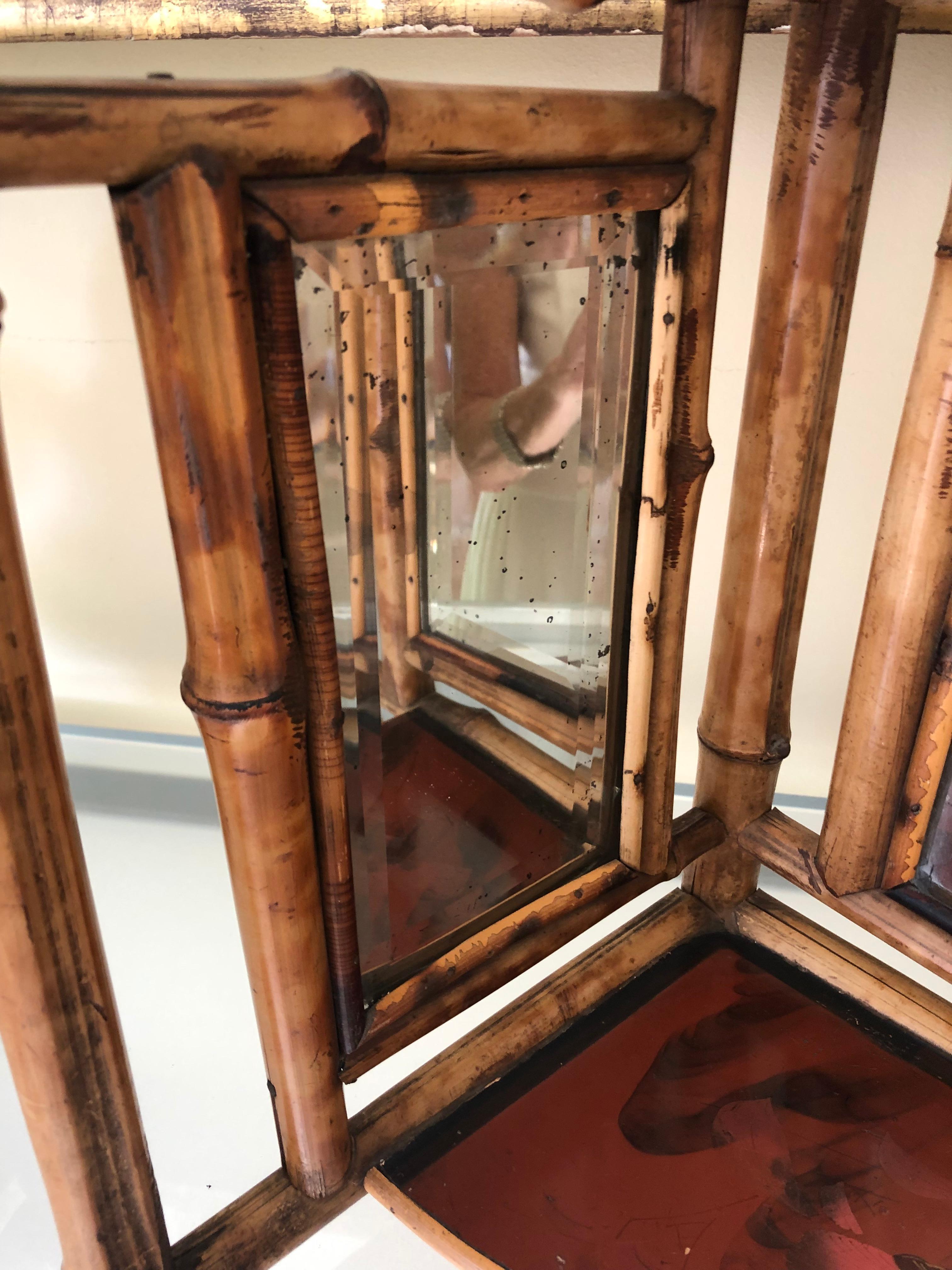 Handsome Antique Bamboo Table Mirror For Sale 1