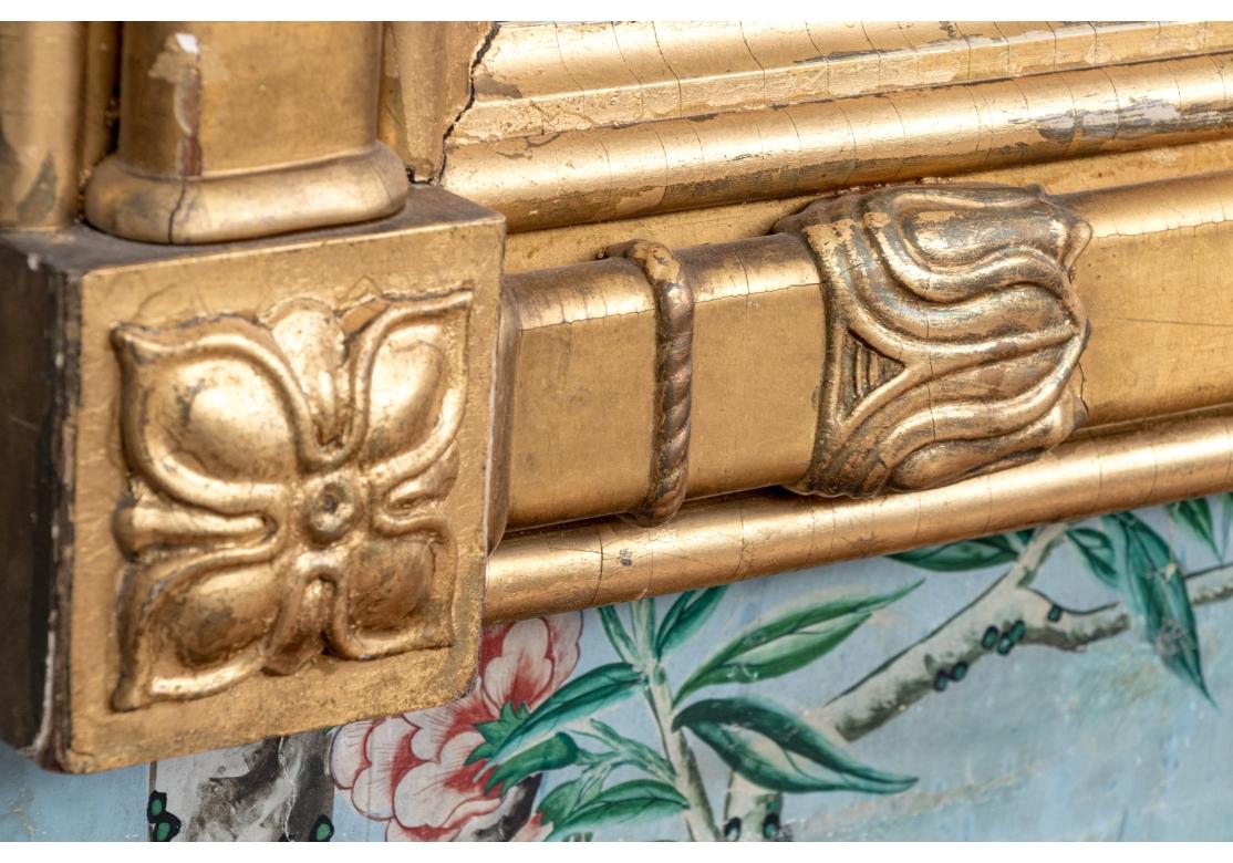 Handsome Antique Carved And Gilt Finished Three-Panel Over-the-Mantel Mirror For Sale 7
