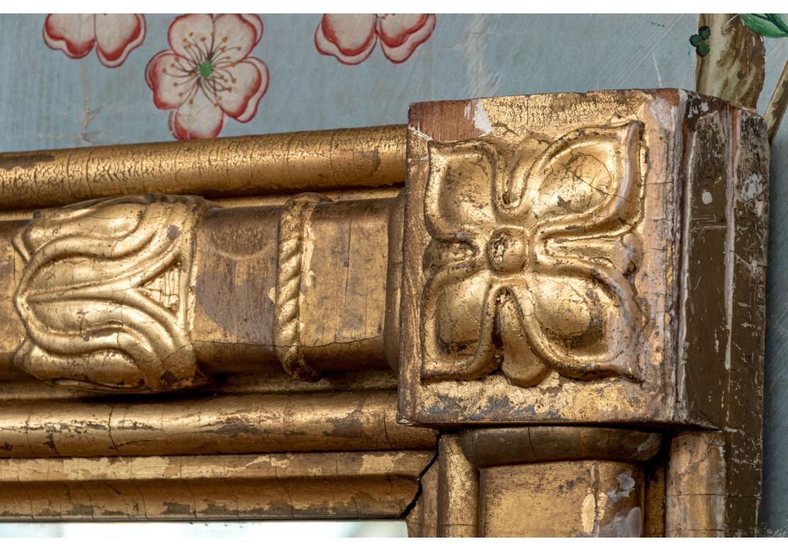 Handsome Antique Carved And Gilt Finished Three-Panel Over-the-Mantel Mirror For Sale 9