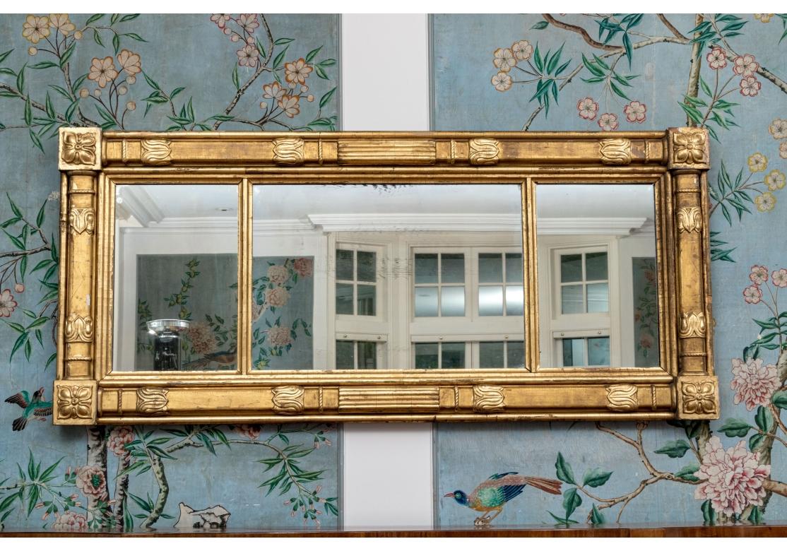 Handsome Antique Carved And Gilt Finished Three-Panel Over-the-Mantel Mirror For Sale 12