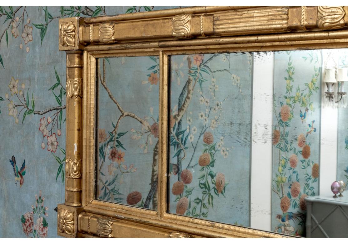 Handsome Antique Carved And Gilt Finished Three-Panel Over-the-Mantel Mirror For Sale 2
