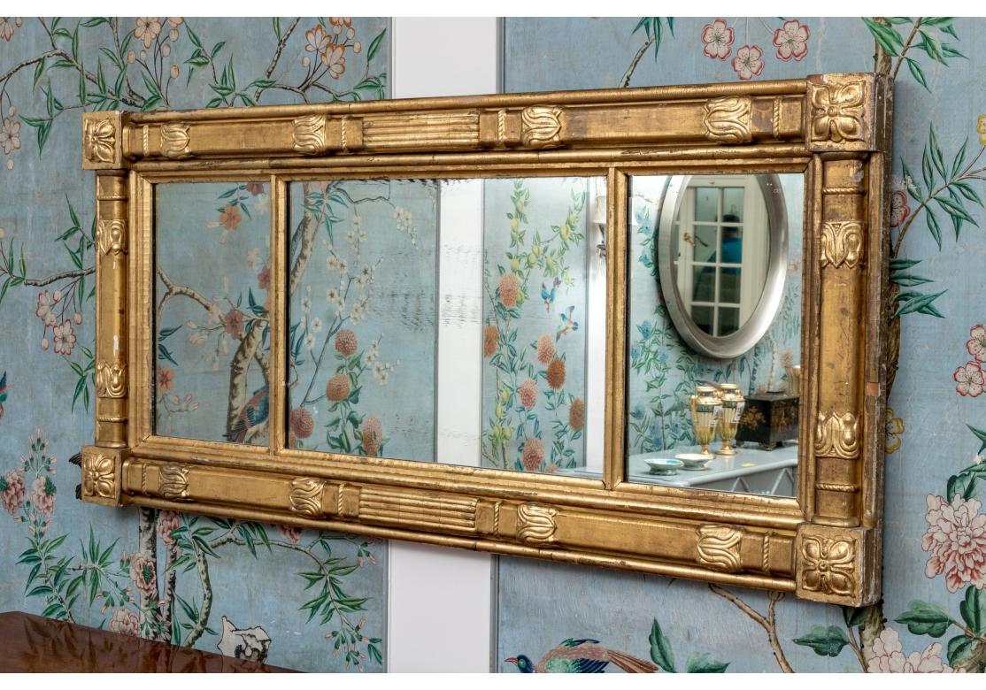 Handsome Antique Carved And Gilt Finished Three-Panel Over-the-Mantel Mirror For Sale 3