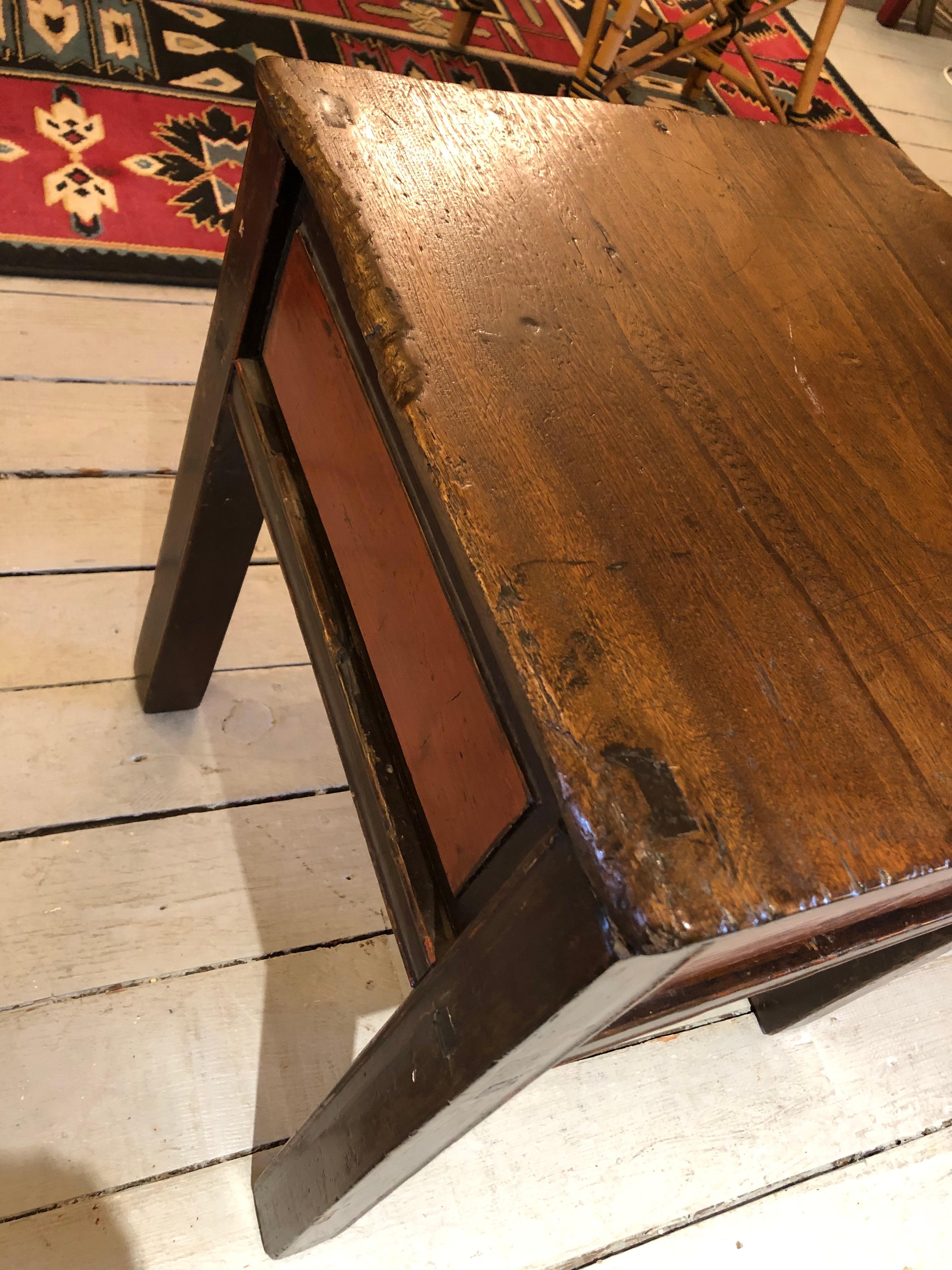 Early 20th Century Handsome Antique Chinese Rustic Wood End Table with Single Drawer