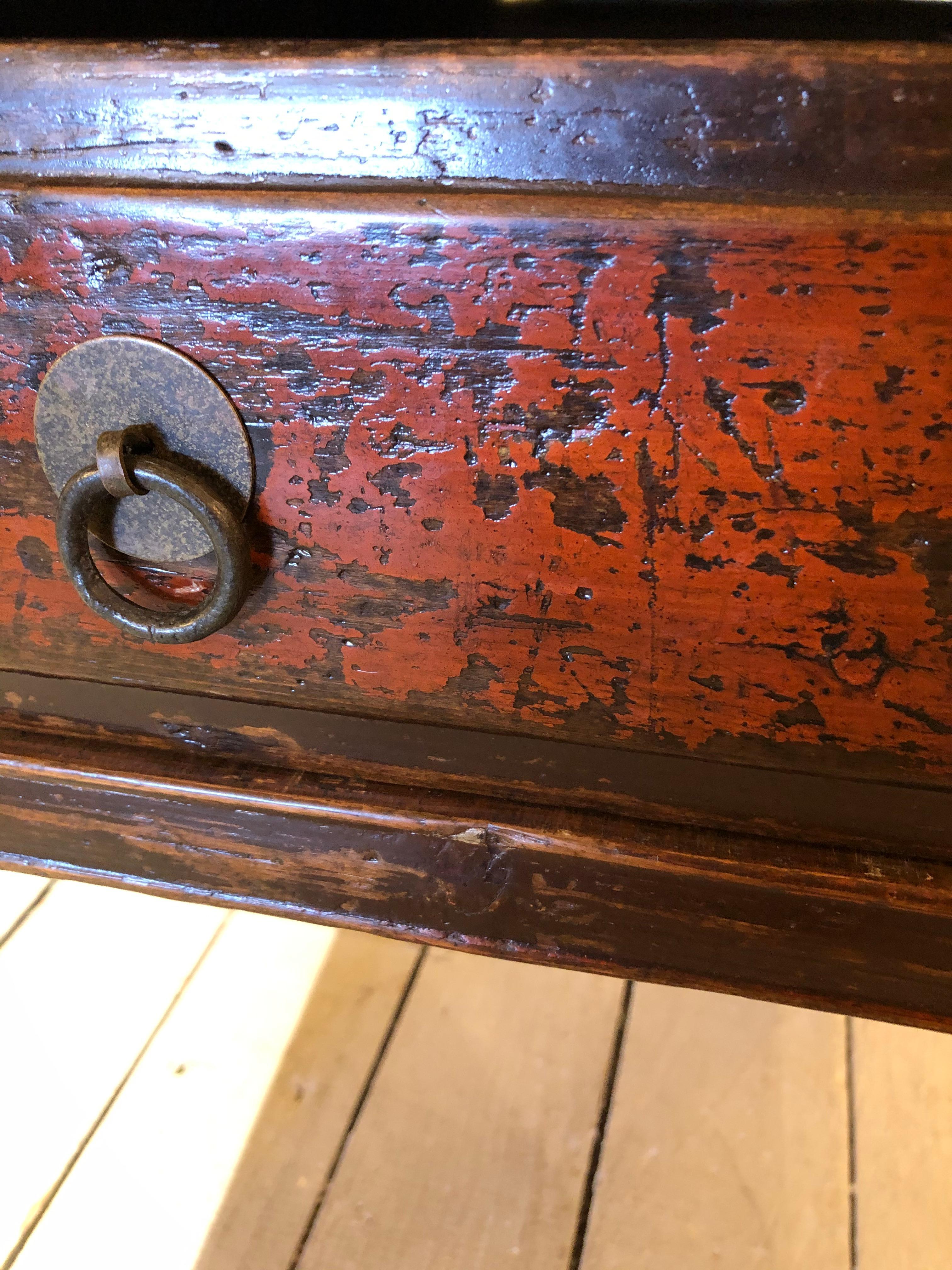 Handsome Antique Chinese Rustic Wood End Table with Single Drawer 2