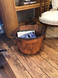 Handsome Antique Copper Cauldron with Impressive Handle