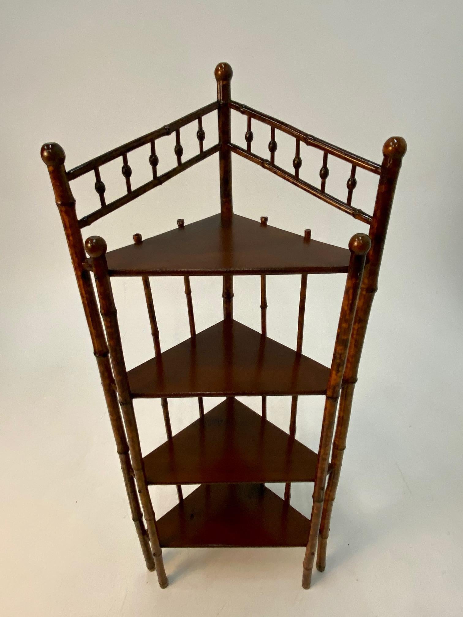 19th Century Handsome Antique English Bamboo Corner Shelves Bookcase
