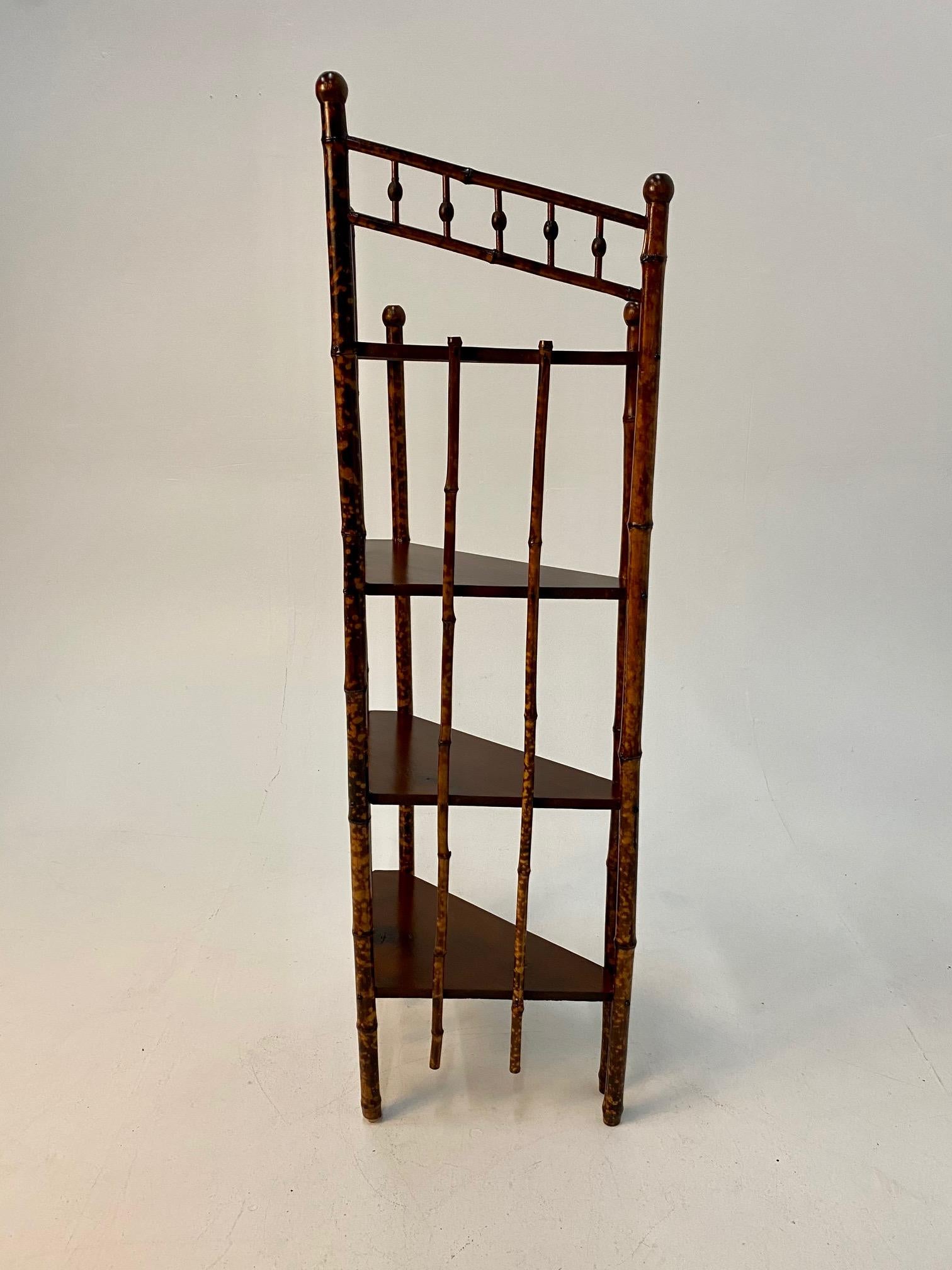 Handsome Antique English Bamboo Corner Shelves Bookcase 1