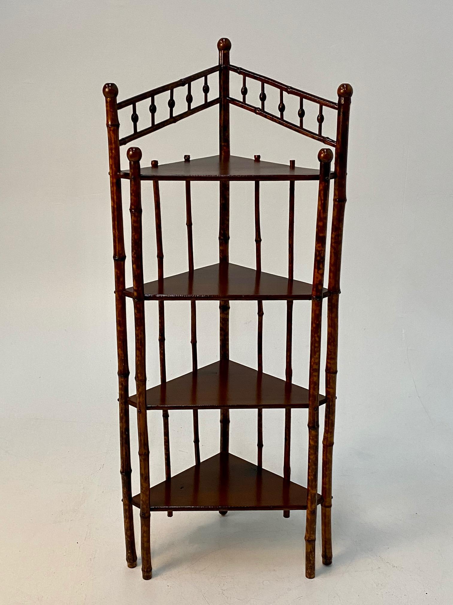 Handsome Antique English Bamboo Corner Shelves Bookcase 2