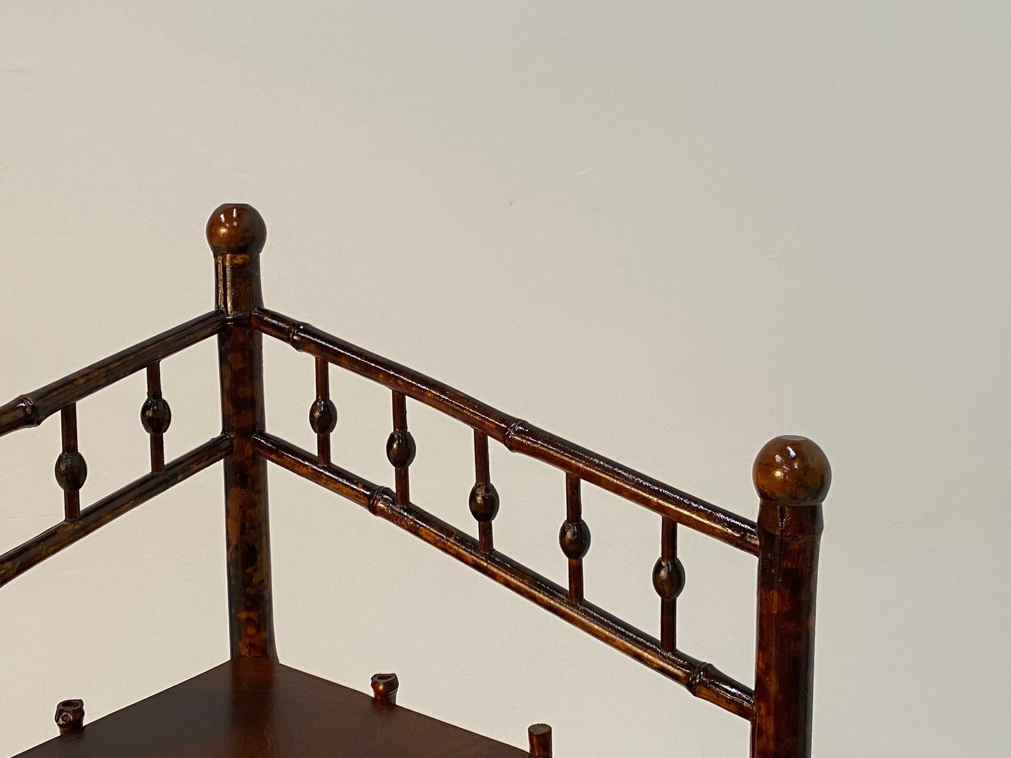 Handsome Antique English Bamboo Corner Shelves Bookcase 3