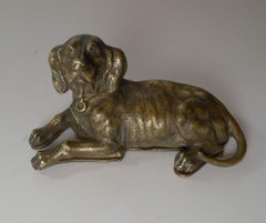 Handsome Antique English Bronze Dog Double Postage Stamp Box, c.1880