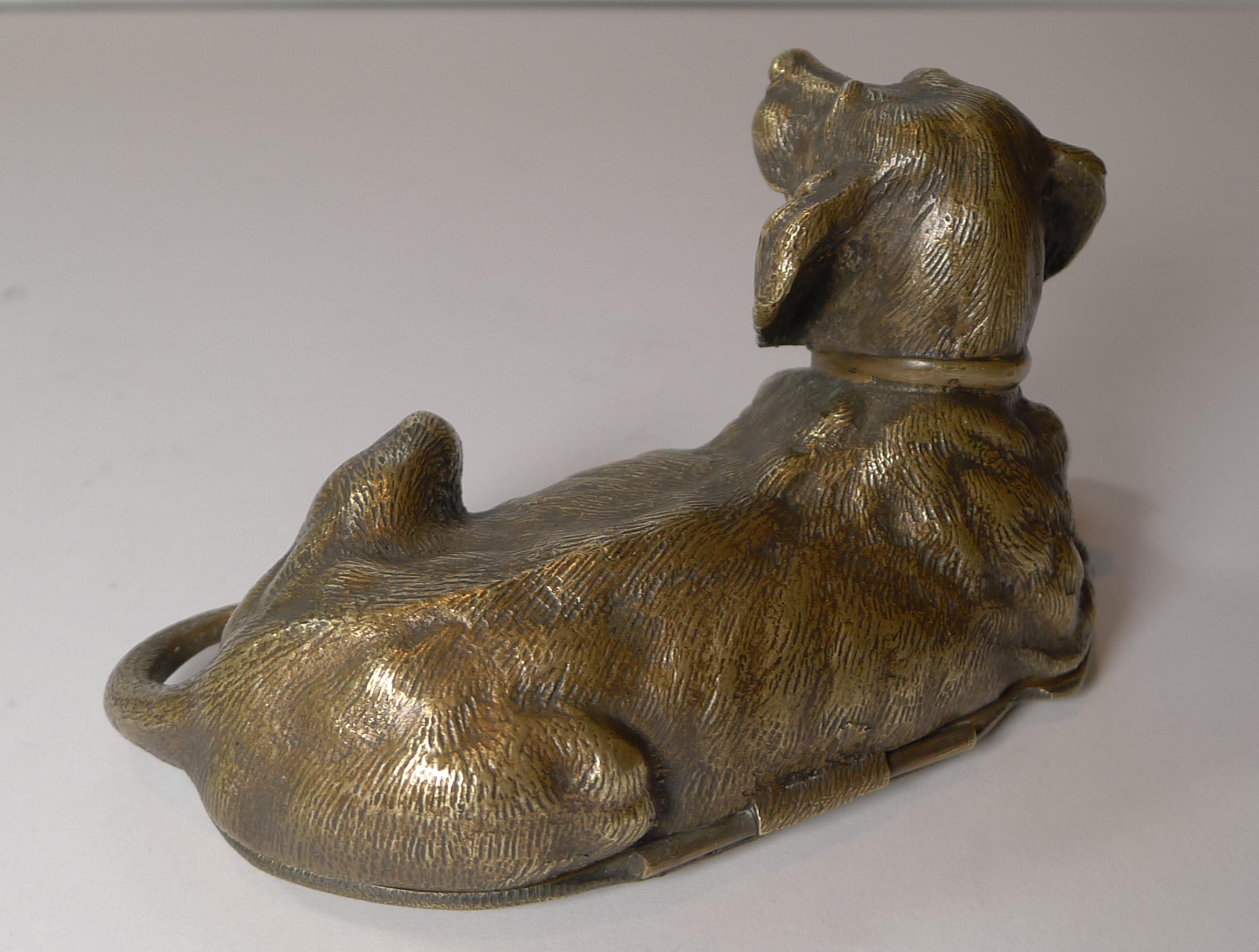 Handsome Antique English Bronze Dog Double Postage Stamp Box, c.1880 In Good Condition In Bath, GB