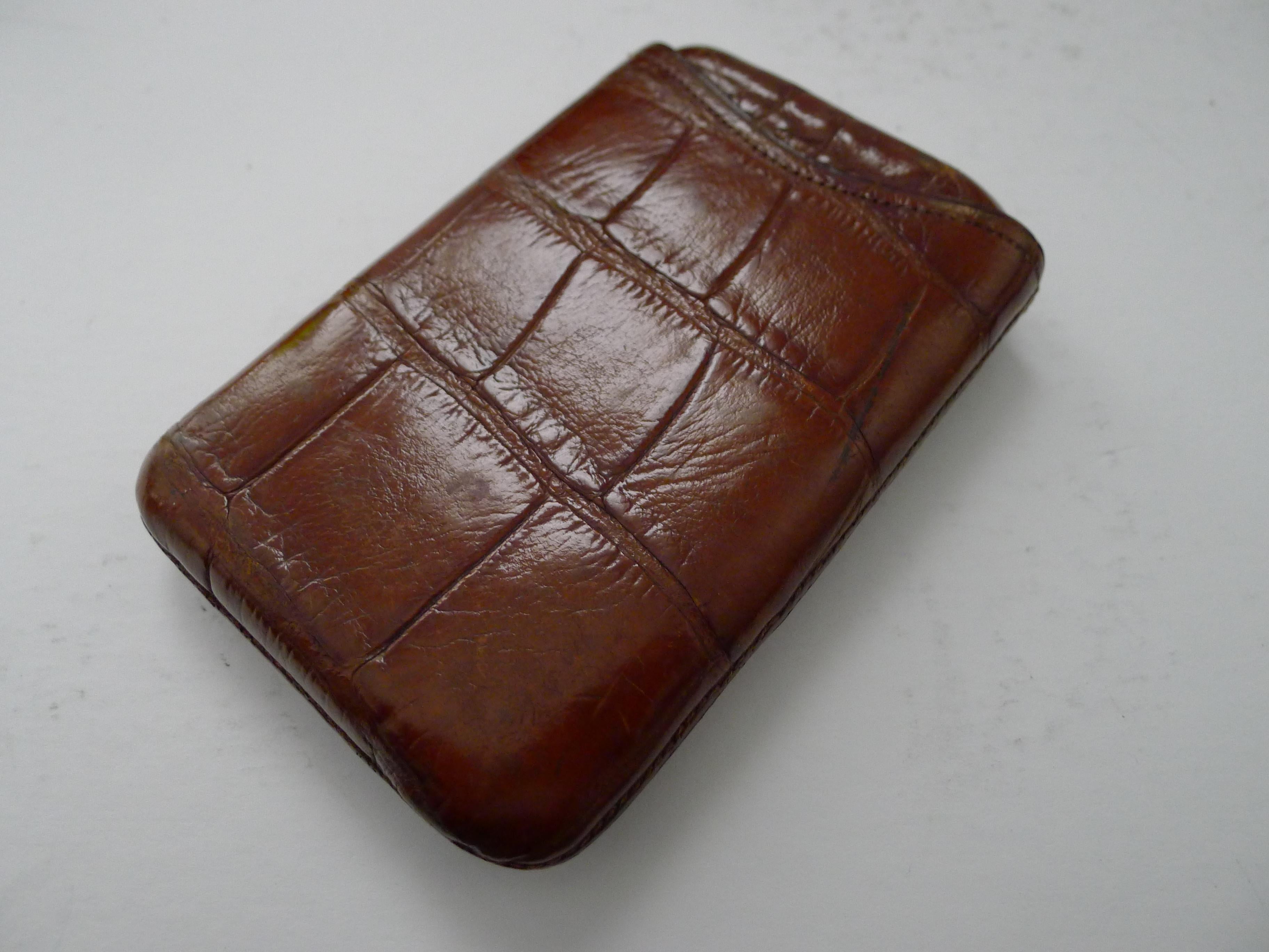 Late Victorian Handsome Antique English Cigar Case In Crocodile c.1890 For Sale