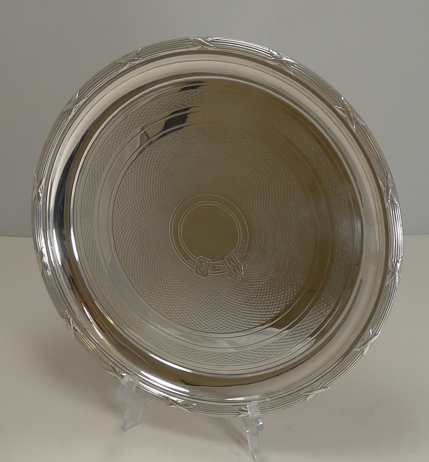 Silver Plate Handsome Antique English Engine Turned Tray / Salver, circa 1890-1900