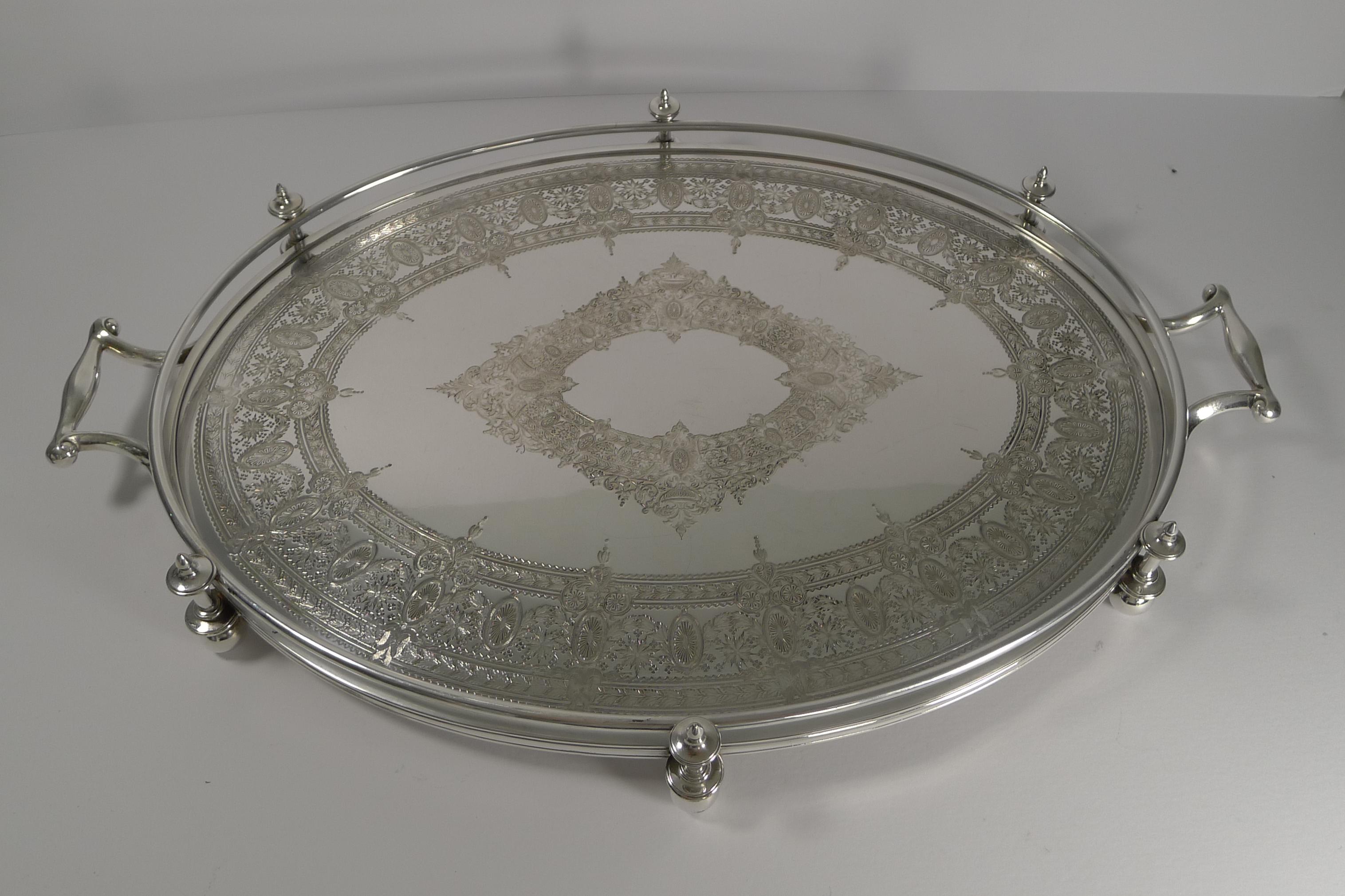 Late Victorian Handsome Antique English Silver Plated Serving Tray, circa 1890